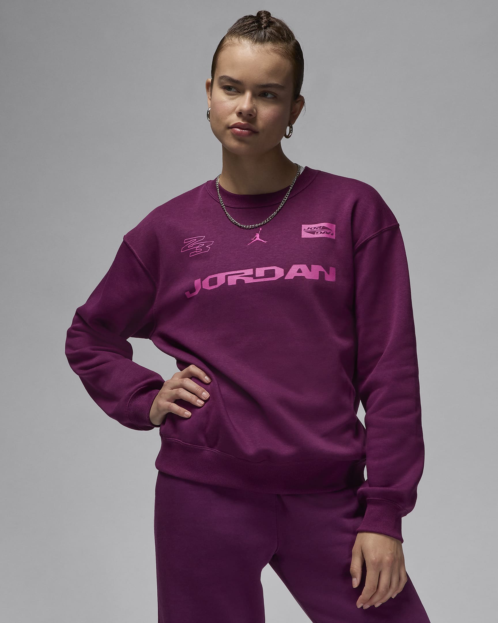 Jordan Brooklyn Fleece sweatshirt med rund hals til dame - Bordeaux/Active Pink