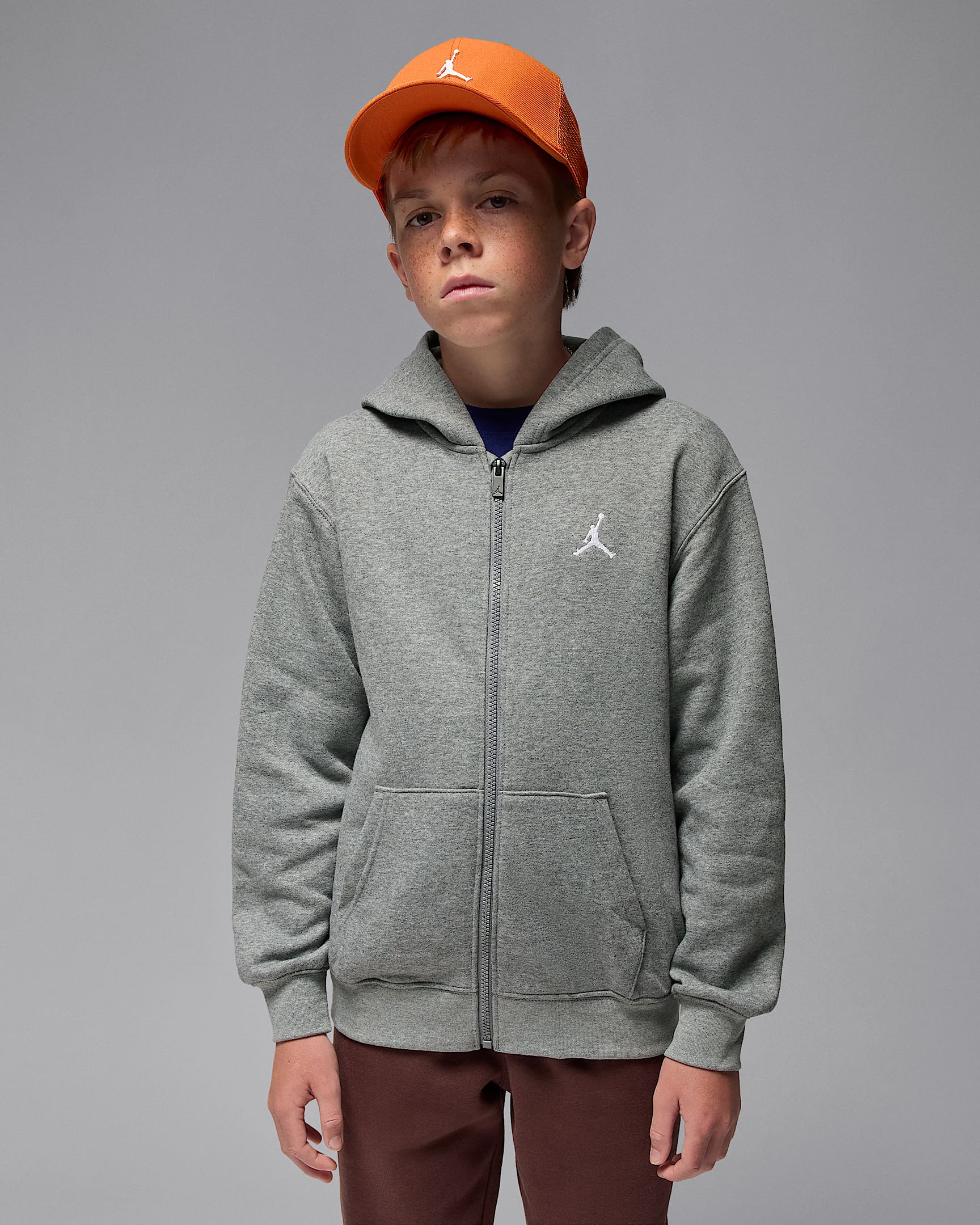 Sudadera con gorro de cierre completo para niños talla grande Jordan Brooklyn Fleece - Carbono jaspeado