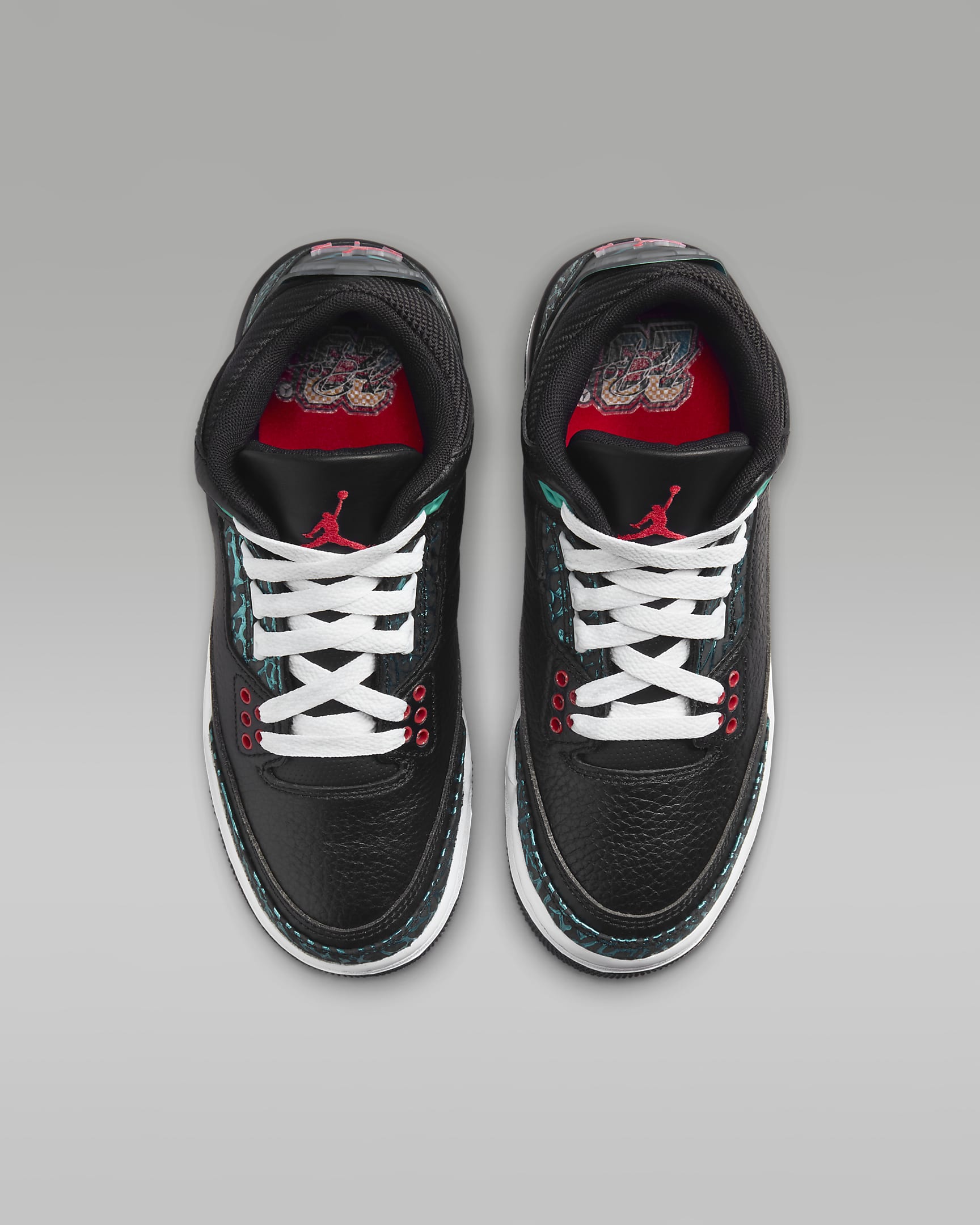 Tenis para niños grandes Air Jordan 3 Retro - Negro/Hiperjade/Blanco/Rojo sirena