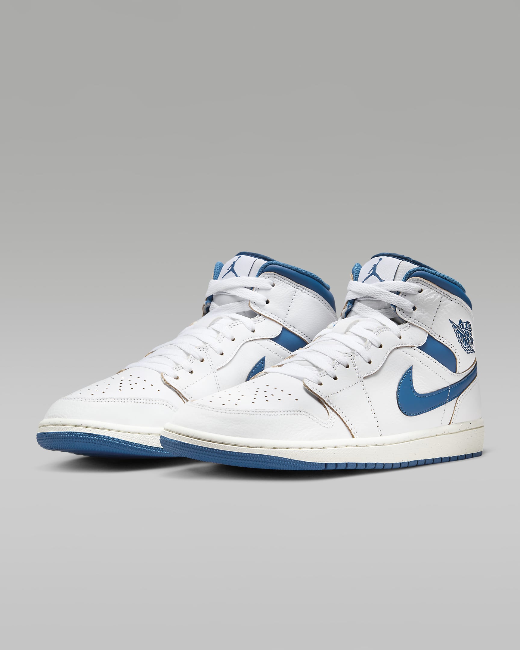 Air Jordan 1 Mid SE Men's Shoes - White/Sail/Industrial Blue