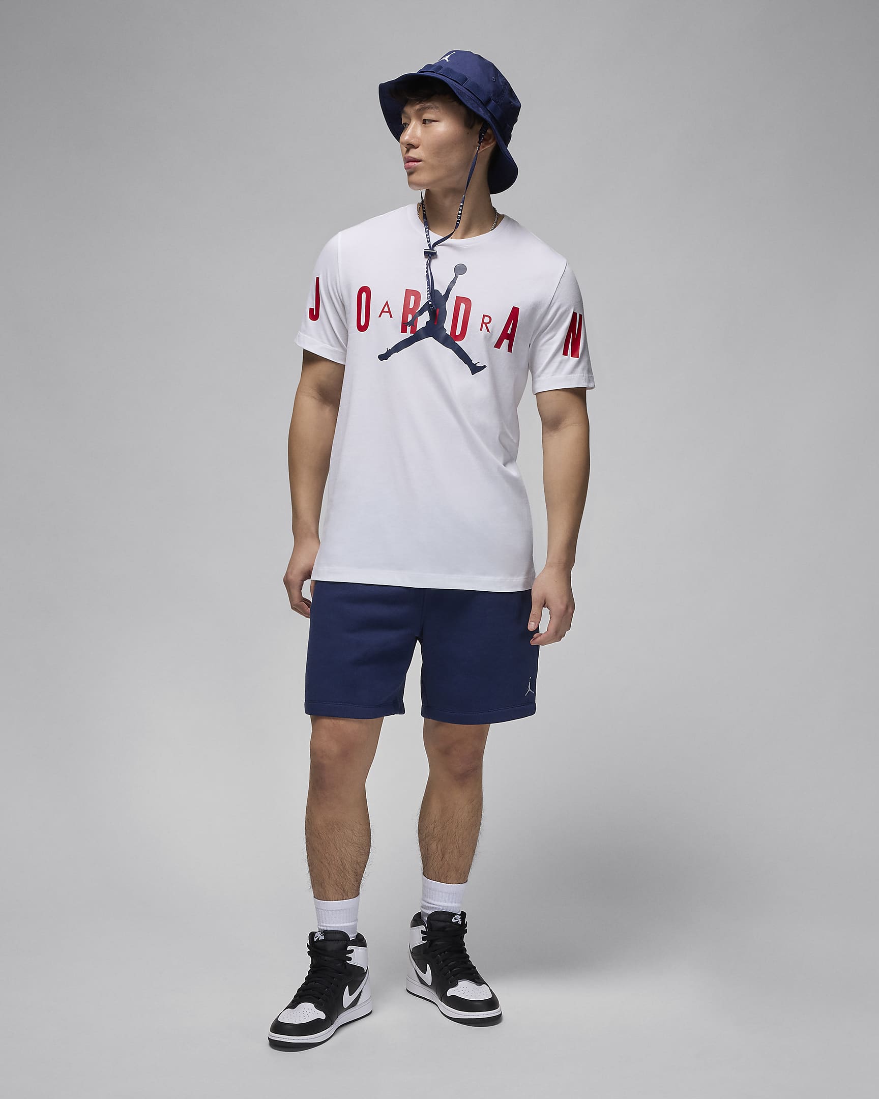 Jordan Air Men's Stretch T-Shirt - White/Midnight Navy/Gym Red