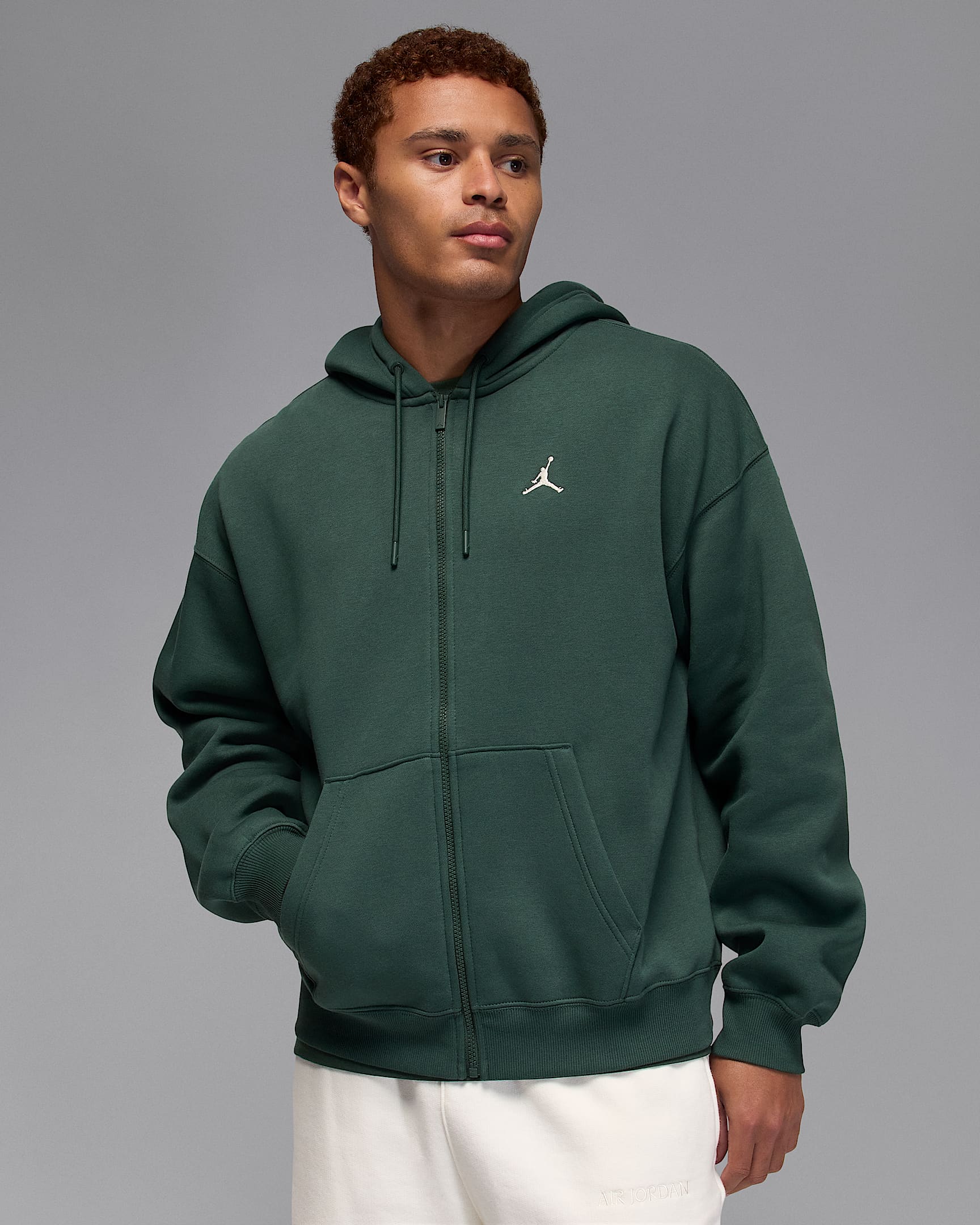 Huvtröja Jordan Brooklyn Fleece i oversize-modell med hel dragkedja för män - Midnight Green/Sail