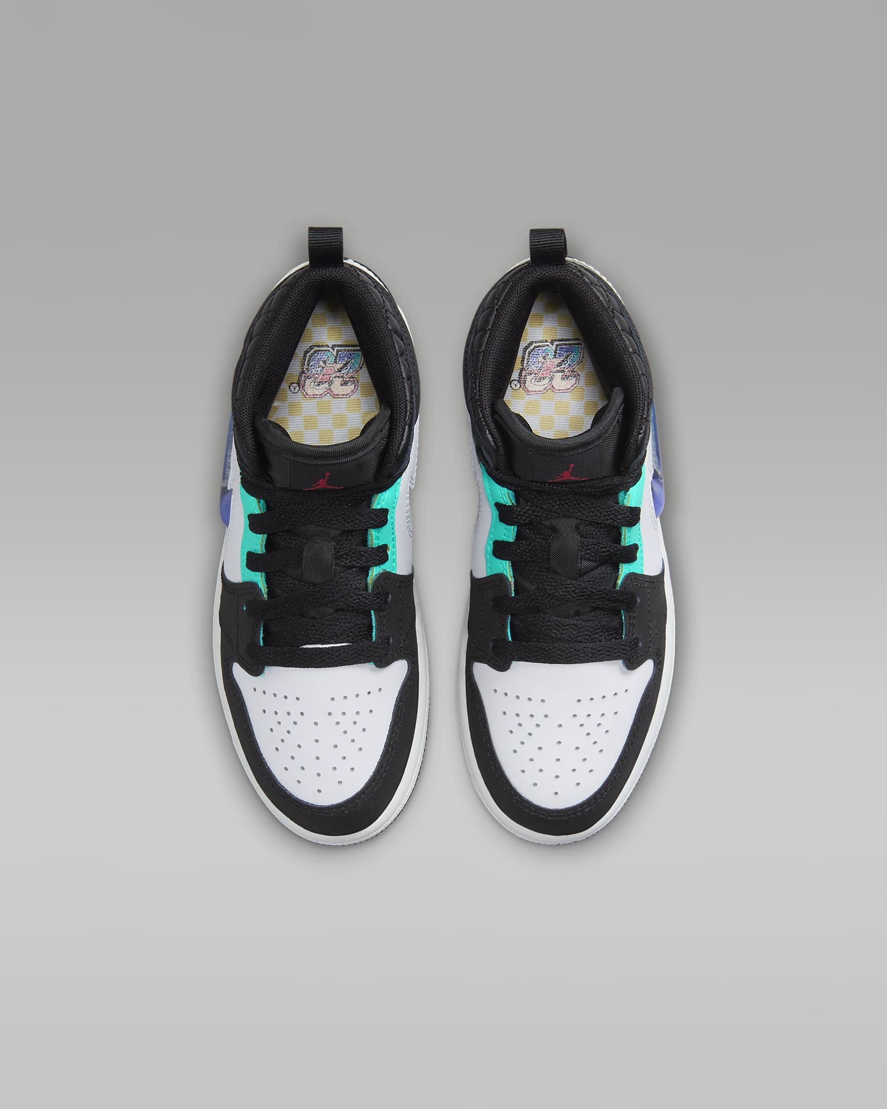 Jordan 1 Mid SE Little Kids' Shoes - Black/White/Hyper Jade/Siren Red