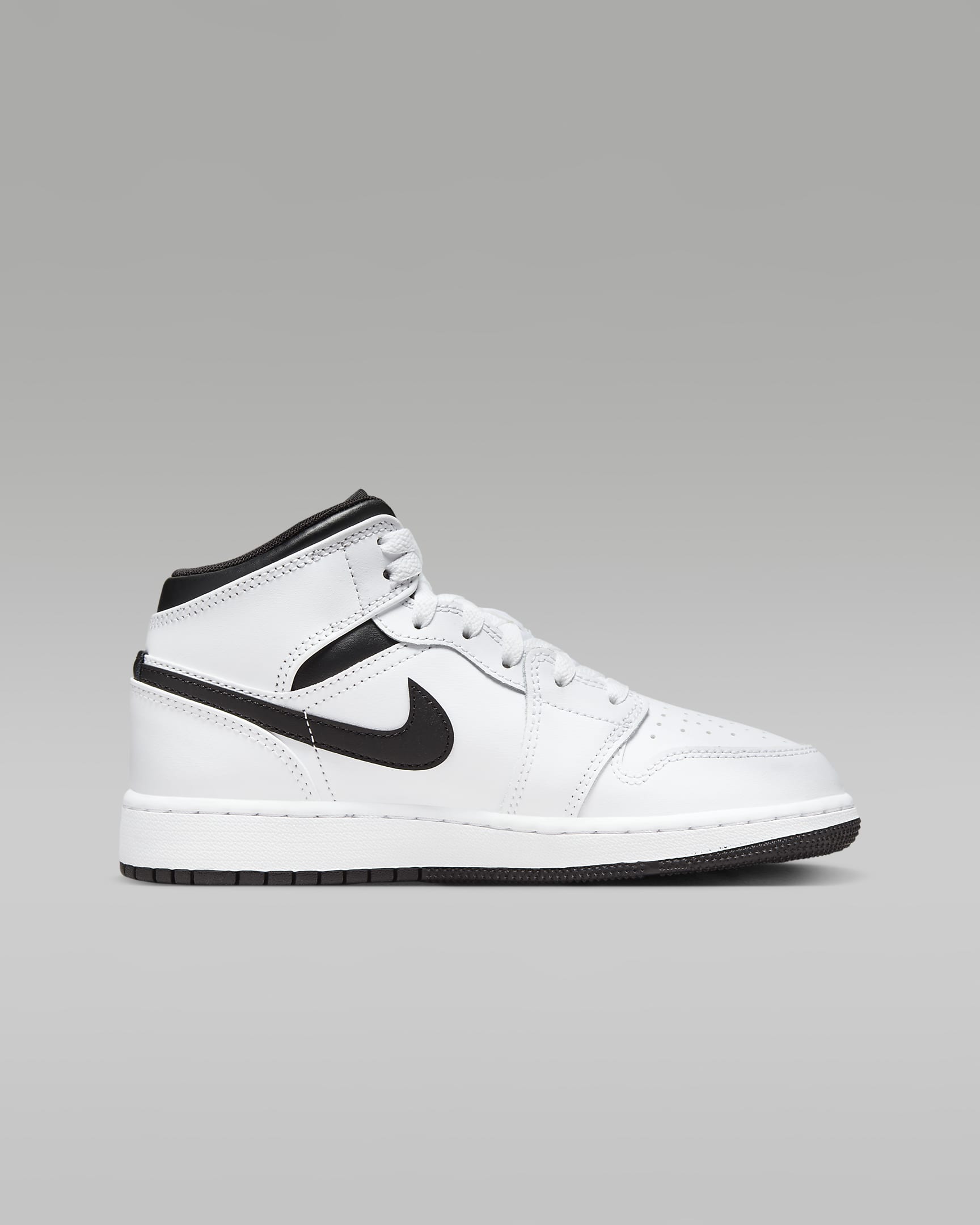 Air Jordan 1 Mid Older Kids' Shoes - White/White/Black/Black