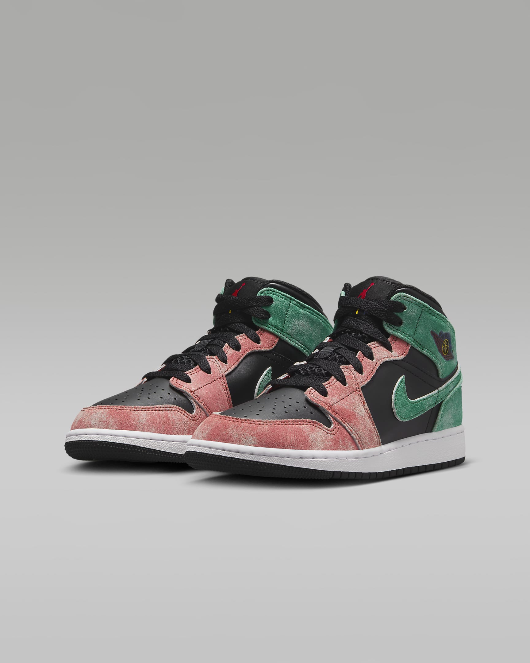 รองเท้าเด็กโต Air Jordan 1 Mid SE - ดำ/Dune Red/Pine Green/Pine Green