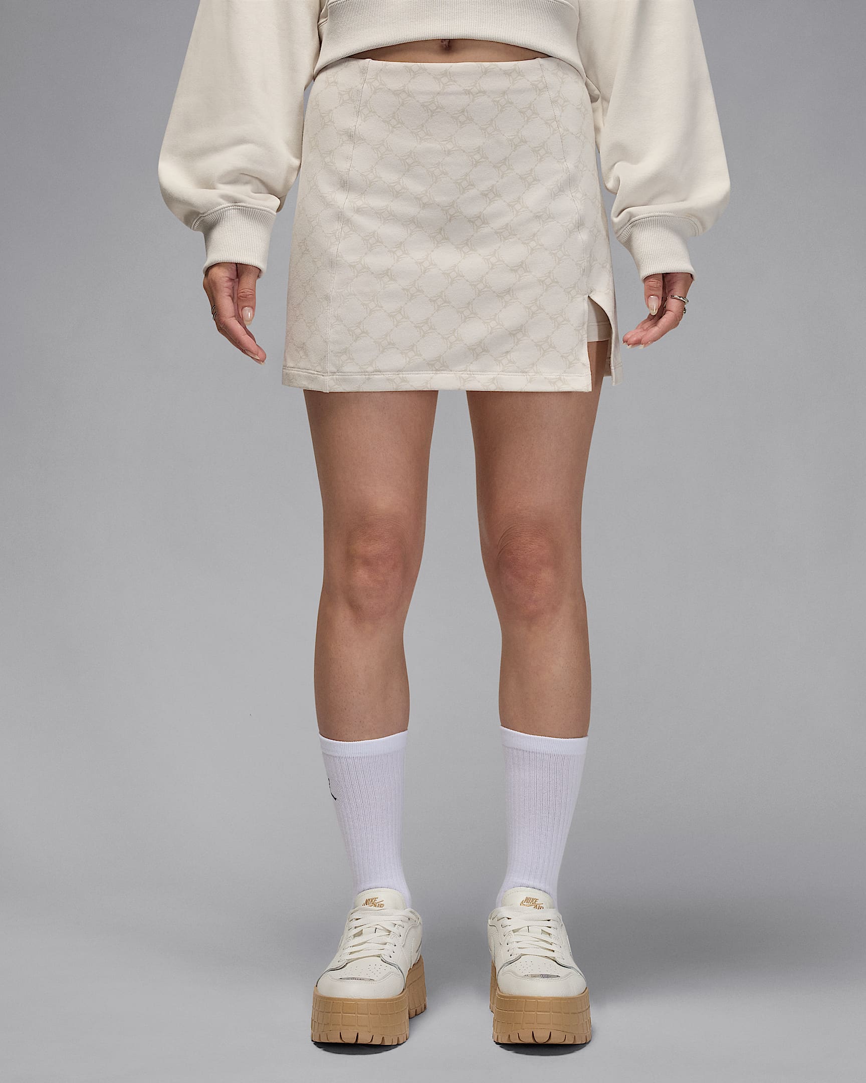 Ensemble jupe-short en maille Jordan Brooklyn pour femme - Light Orewood Brown/Blanc