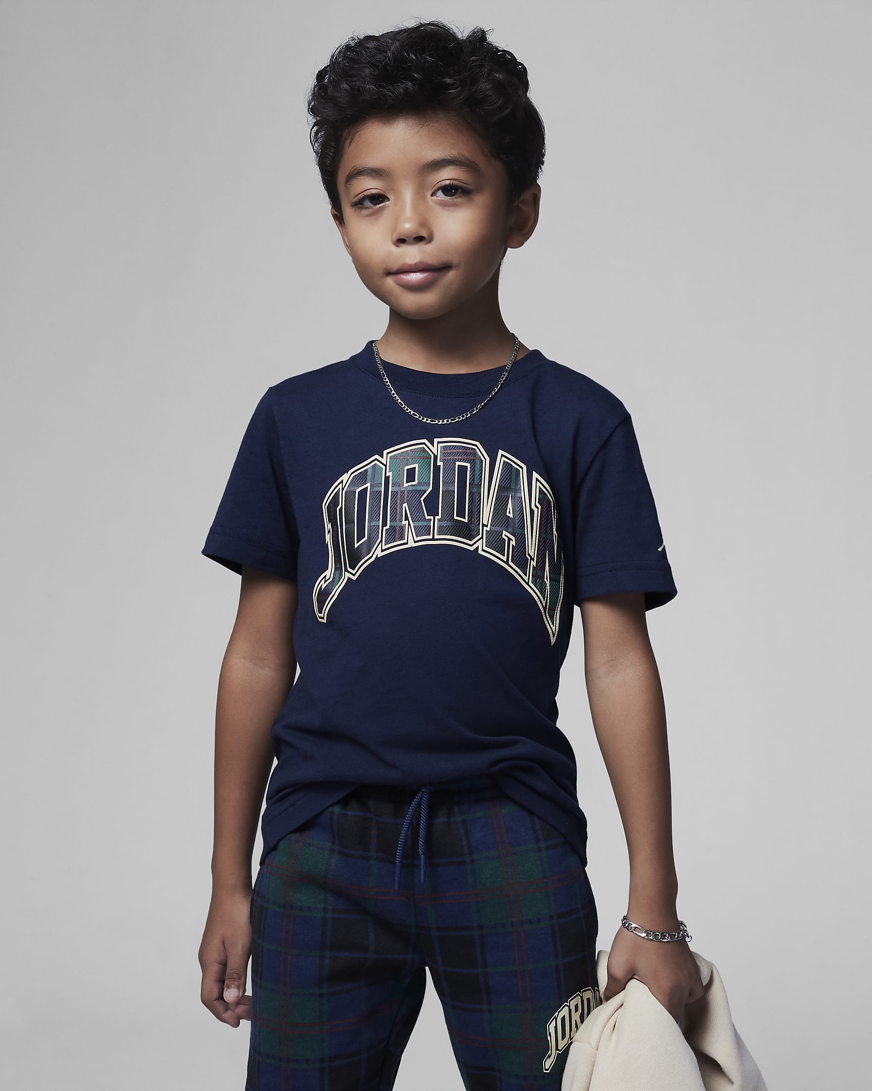 Jordan Essentials Plaid Tee Little Kids' T-Shirt - Obsidian