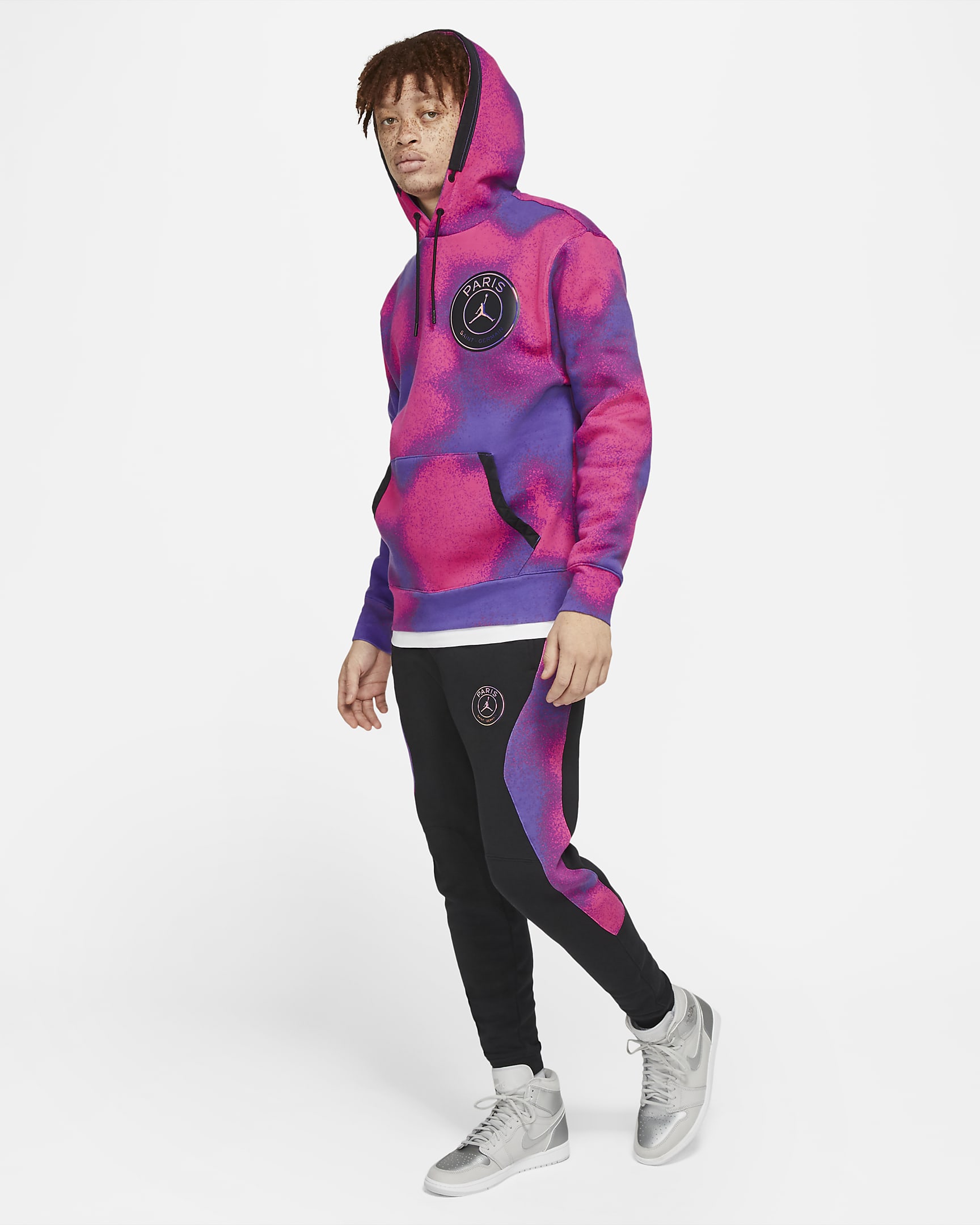 Paris Saint-Germain Men's Printed Fleece Pullover Hoodie - Psychic Purple/Hyper Pink/Black