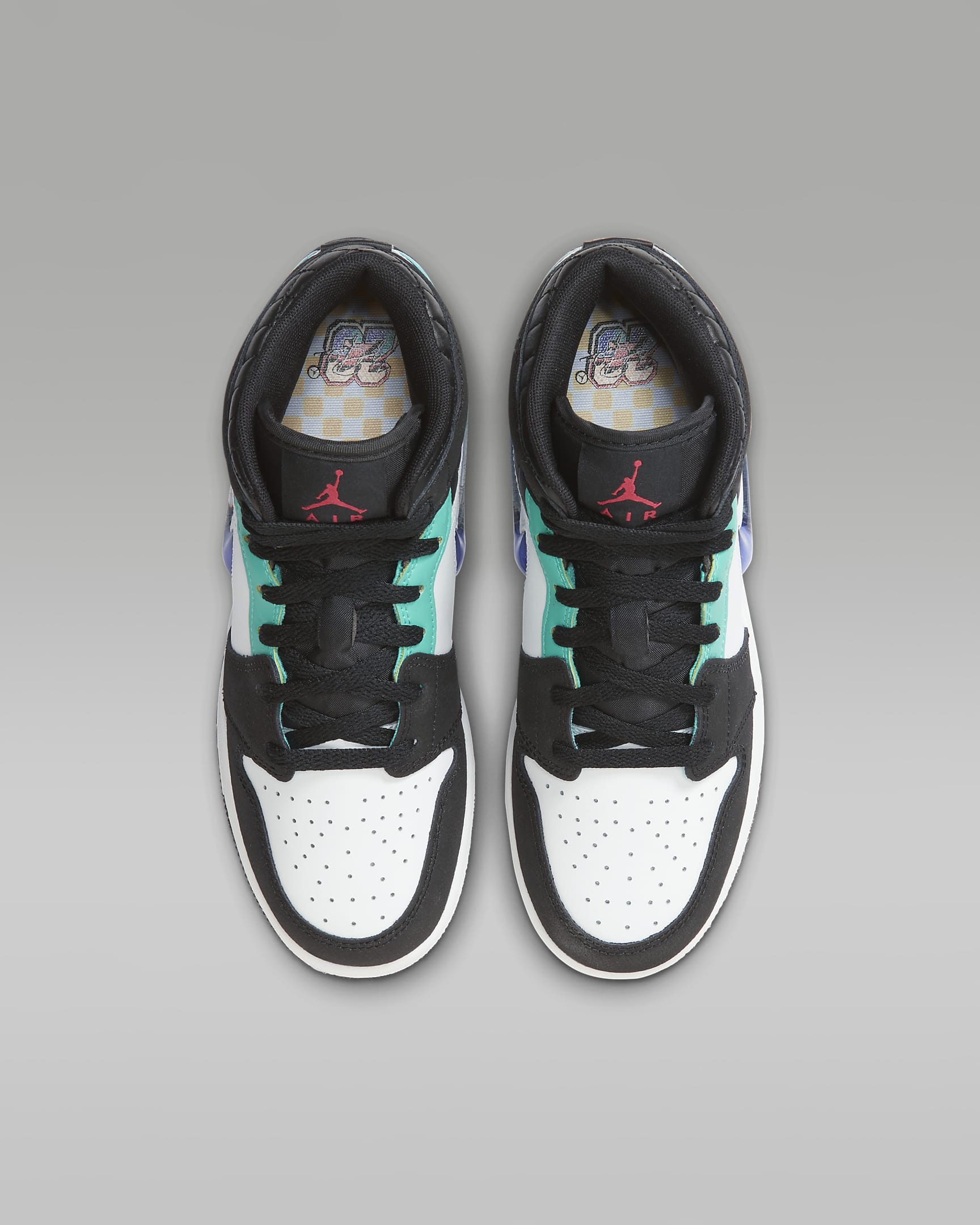 Air Jordan 1 Mid SE Big Kids' Shoes - Black/White/Hyper Jade/Siren Red