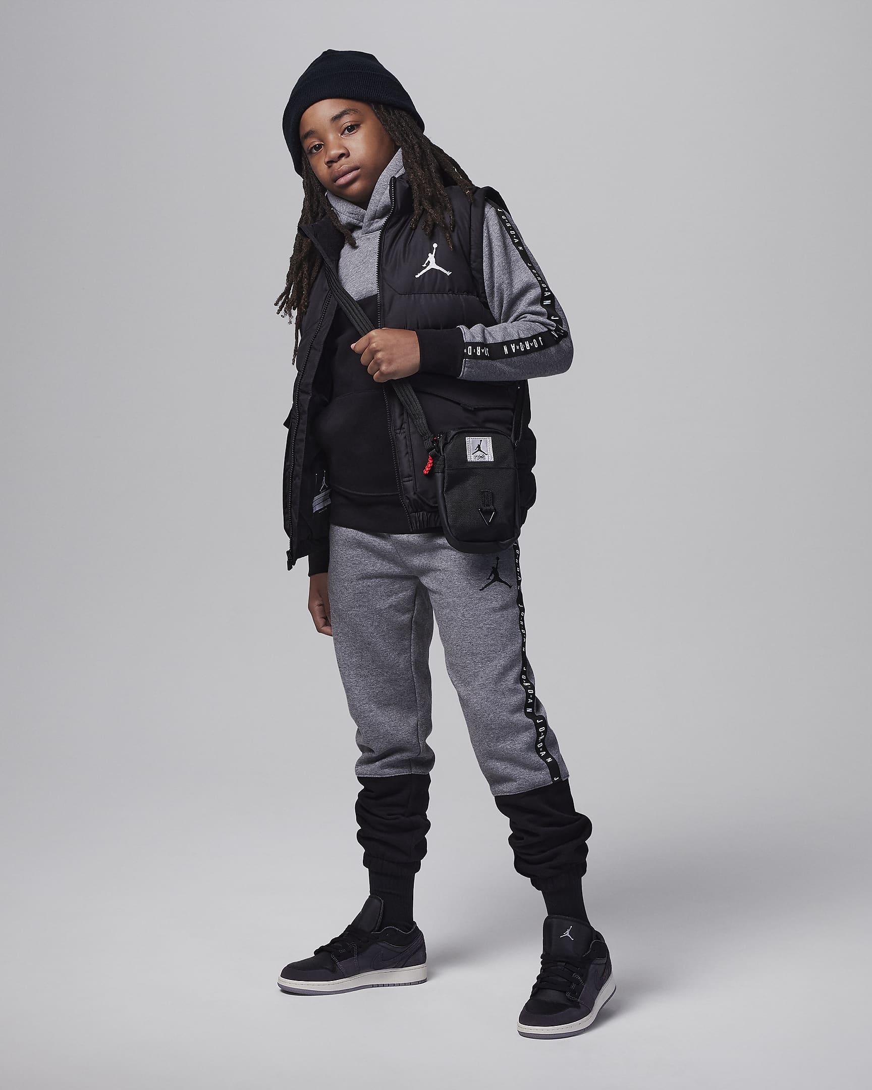 Jordan Flight Sideline Fleece Pullover Big Kids Hoodie - Carbon Heather