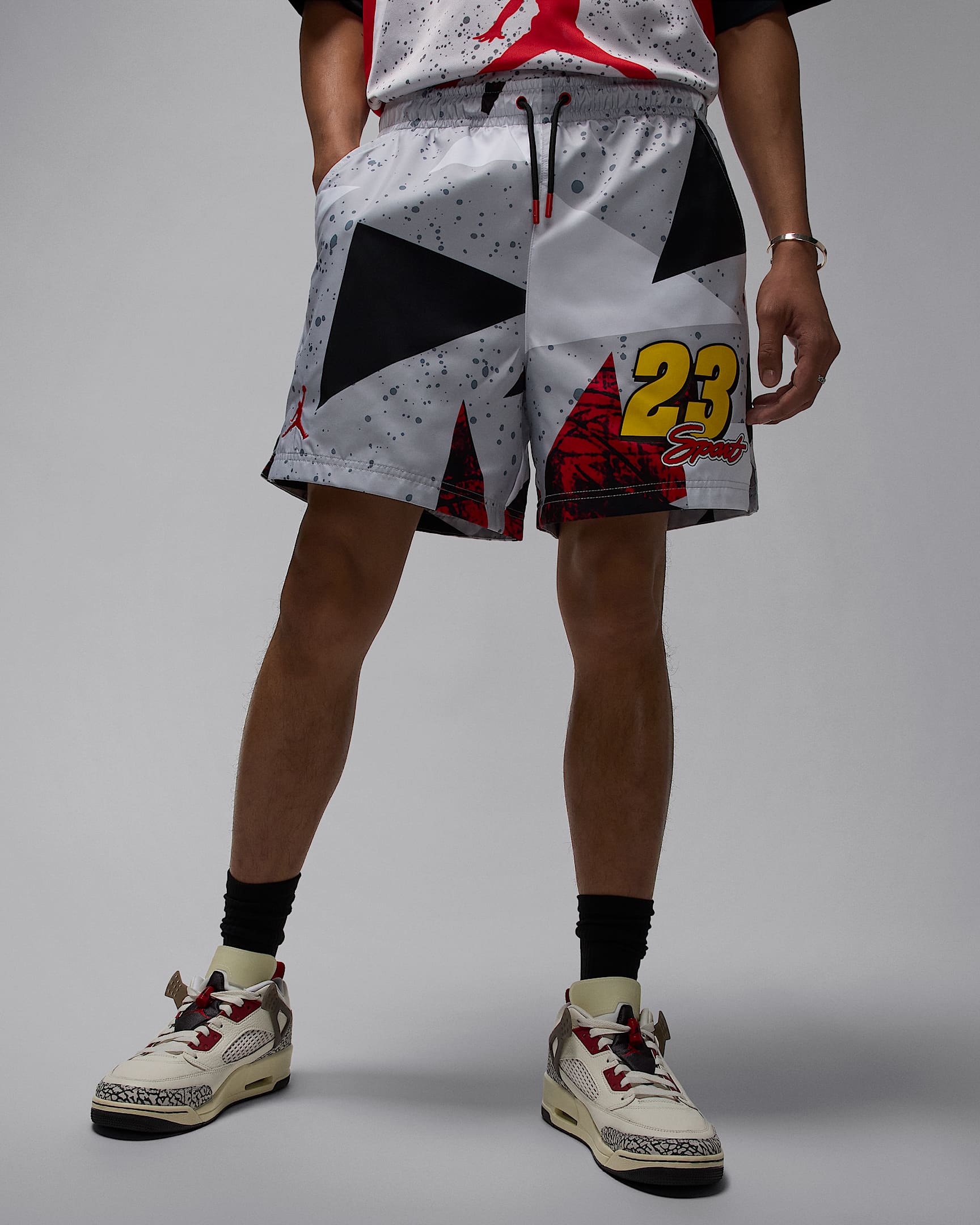 Jordan Essentials Men's 5" Poolside Shorts - Cement Grey/Fire Red