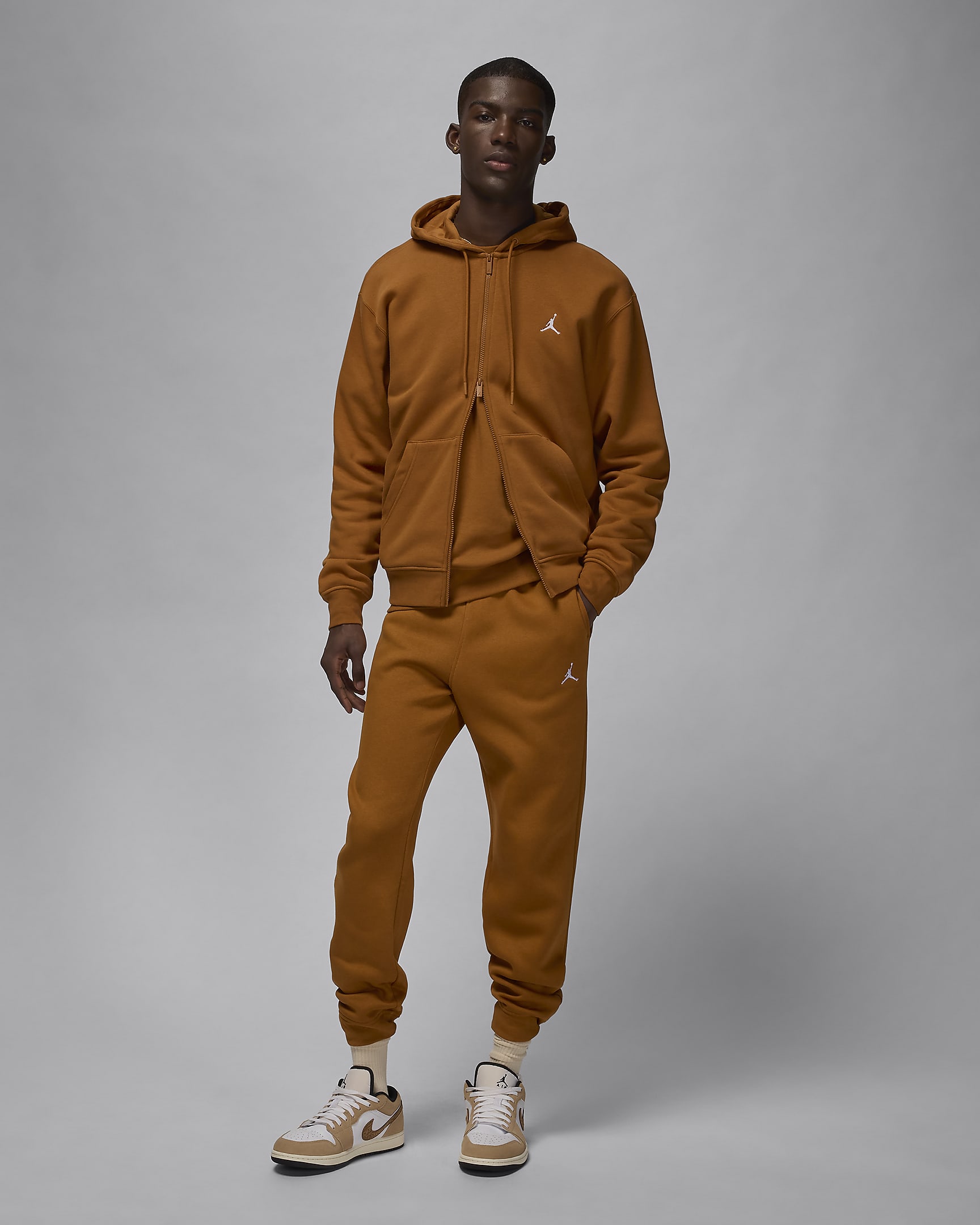 Jordan Brooklyn Fleece Tam Boy Fermuarlı Erkek Kapüşonlu Üstü - Desert Bronze/Beyaz