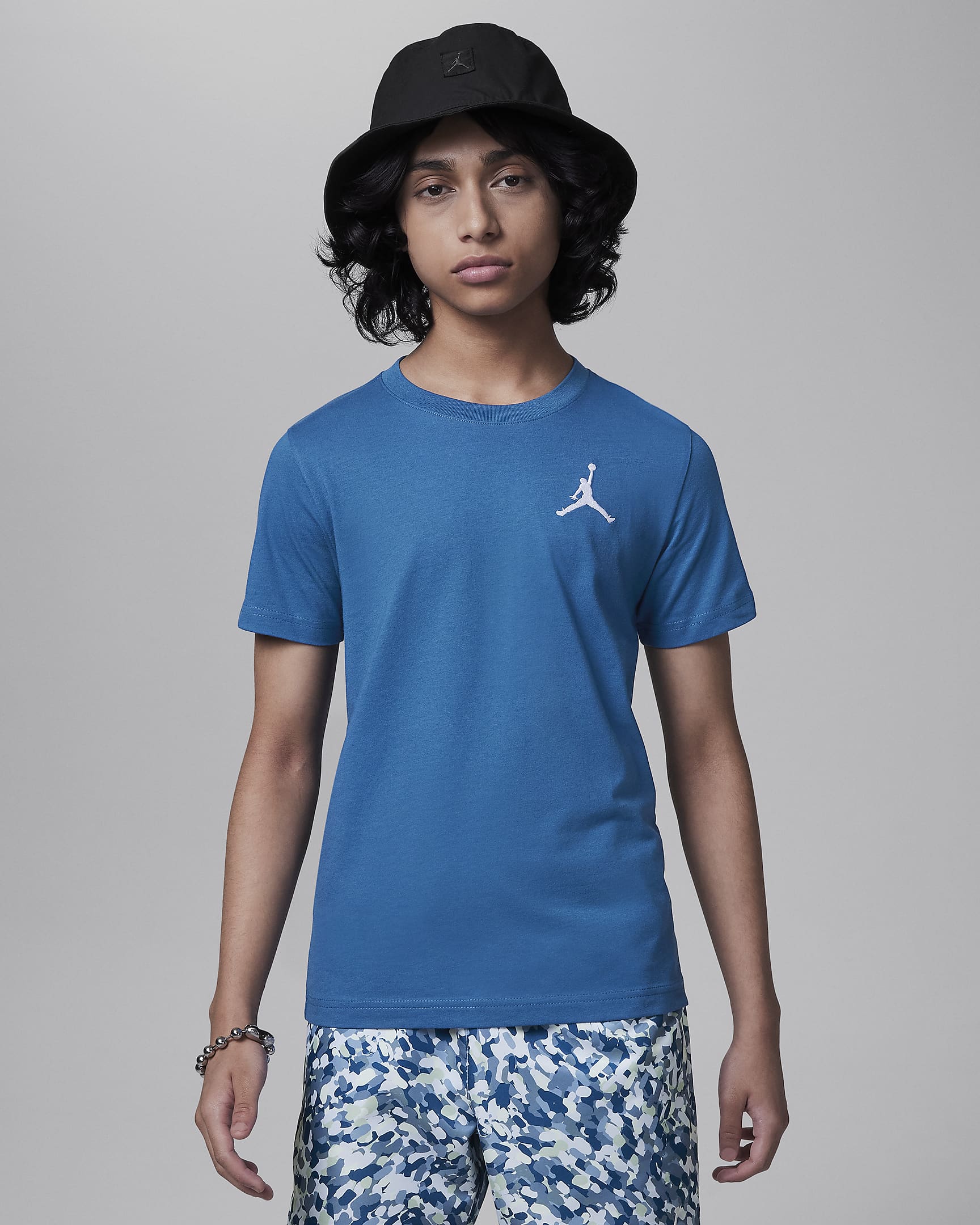 Jordan Jumpman Air Embroidered Tee Big Kids' T-Shirt - Industrial Blue
