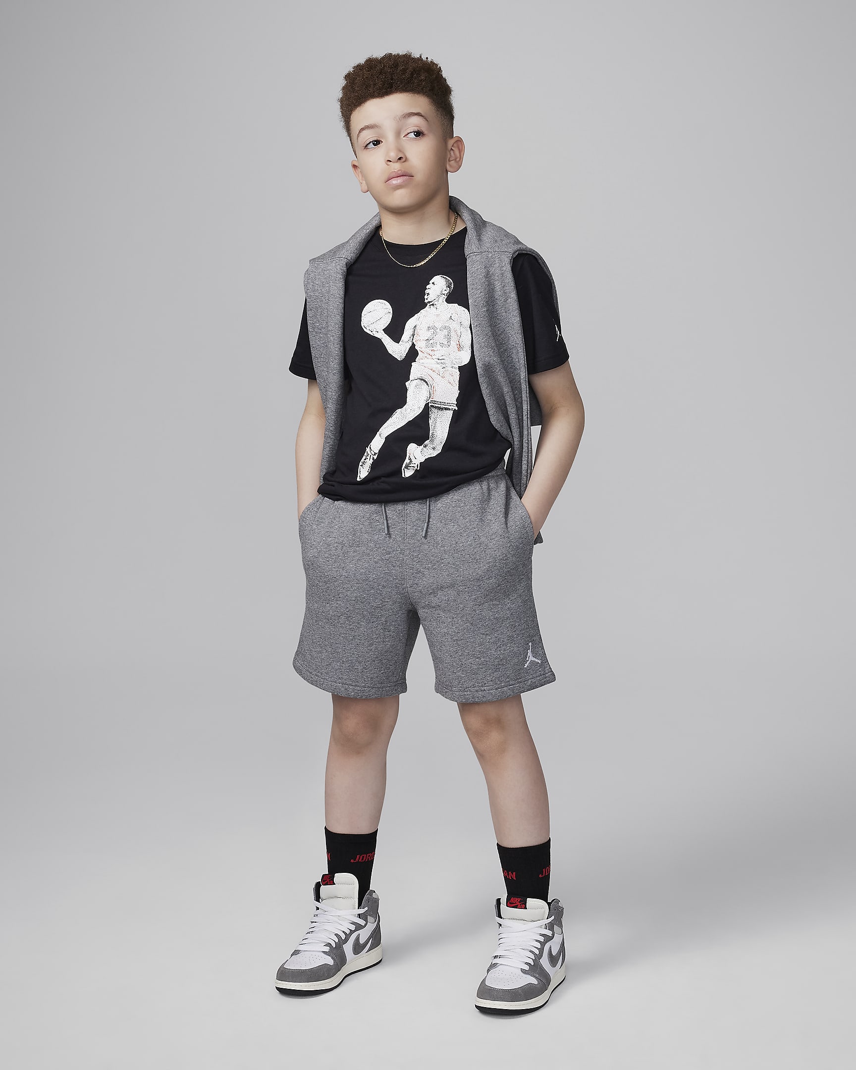 Jordan MJ Brooklyn Fleece Essentials Older Kids' Shorts - Carbon Heather