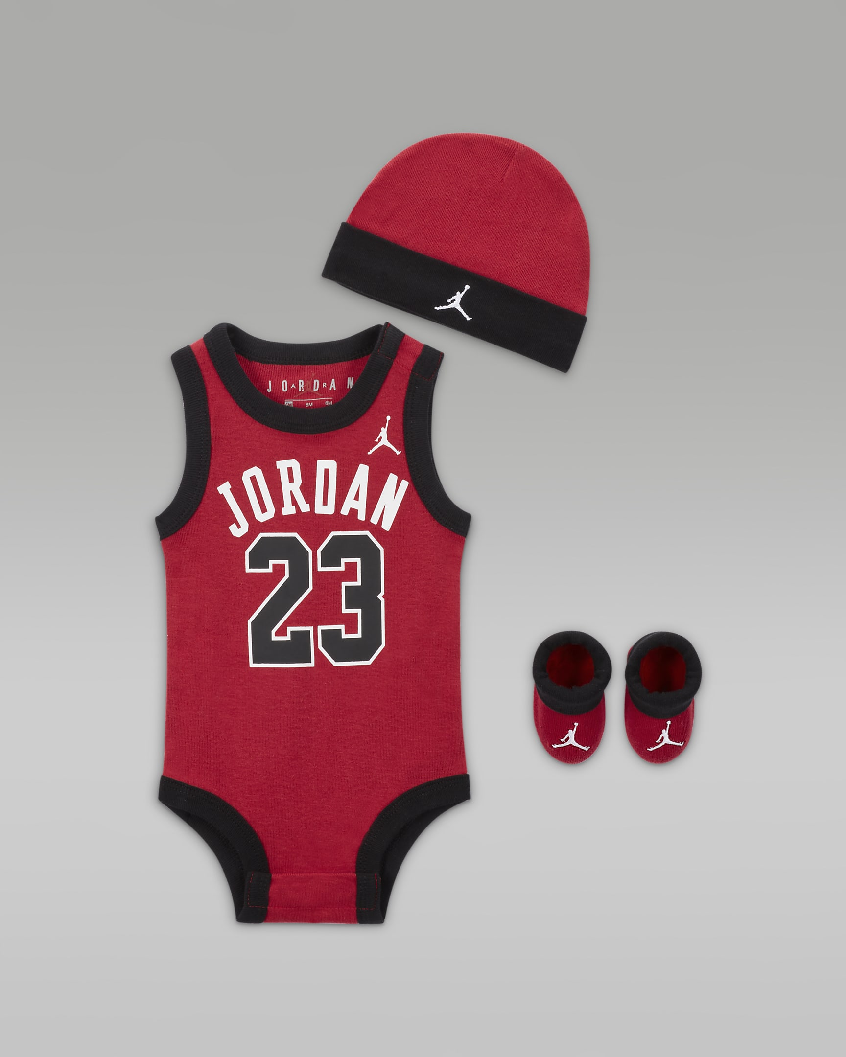 Jordan Jumpman Baby Bodysuit, Beanie and Booties Set - Gym Red