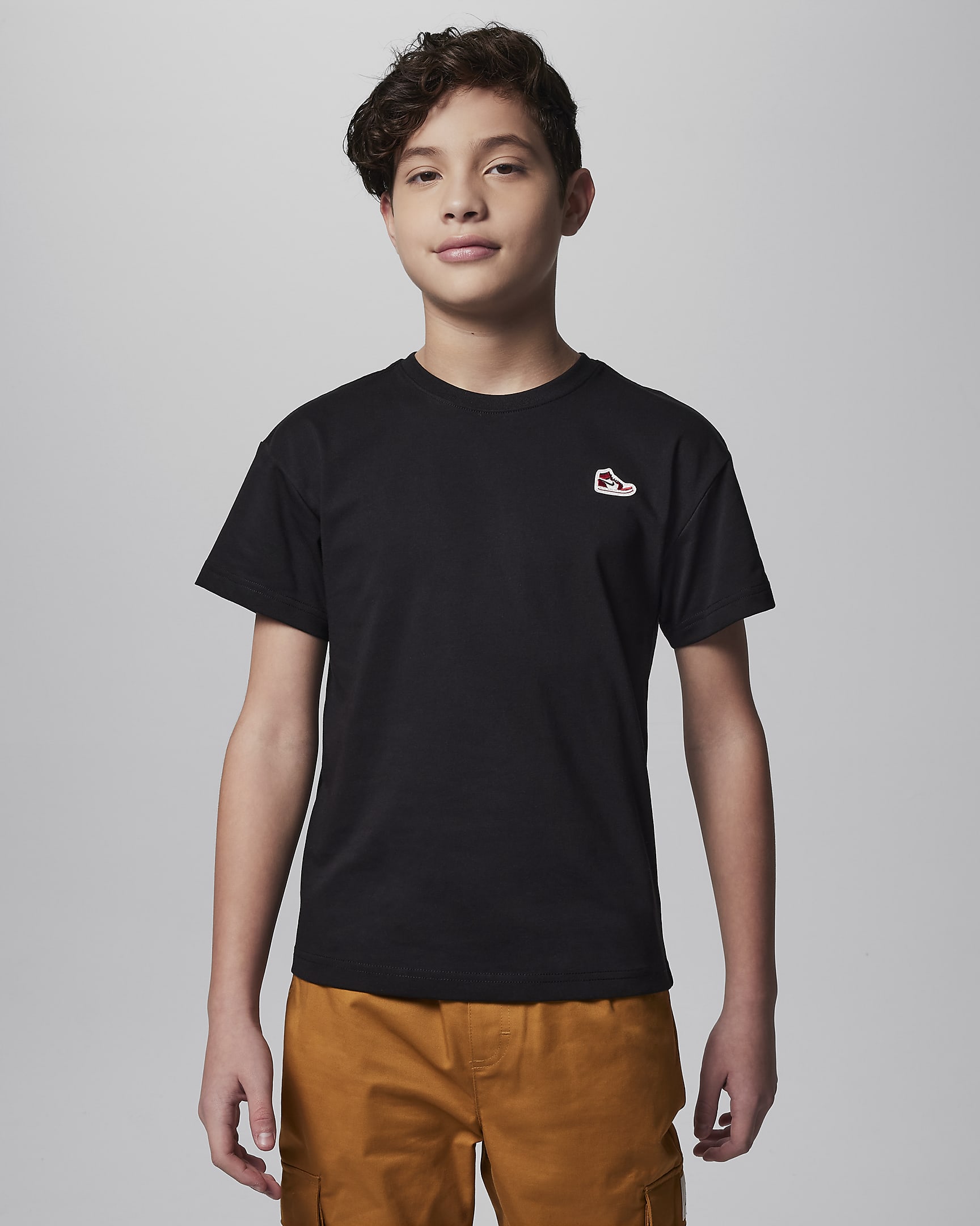 Playera con parche para niños talla grande Air Jordan 1 - Negro