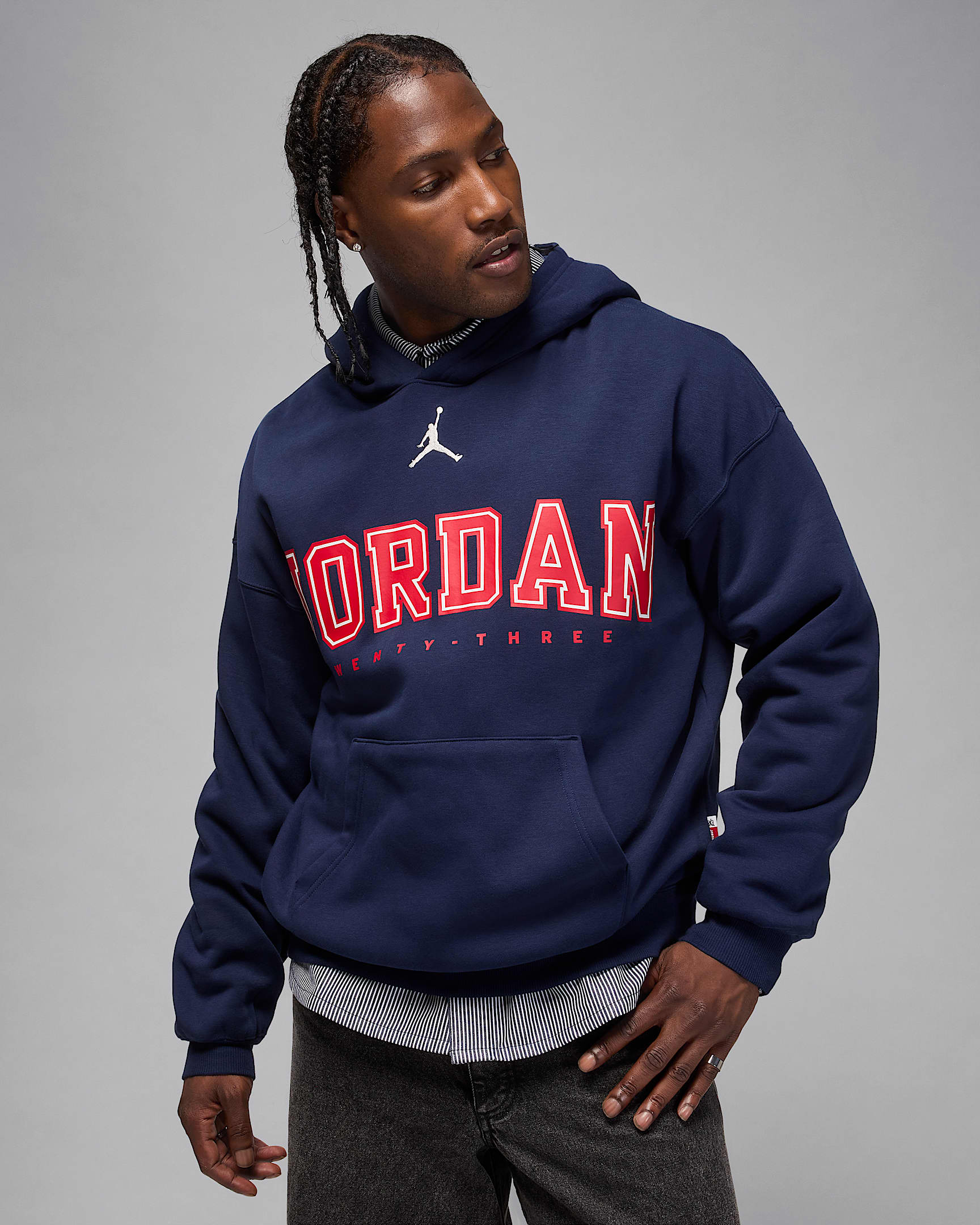 Sudadera con gorro sin cierre oversized para hombre Jordan Brooklyn Fleece - Obsidiana/Blanco cumbre