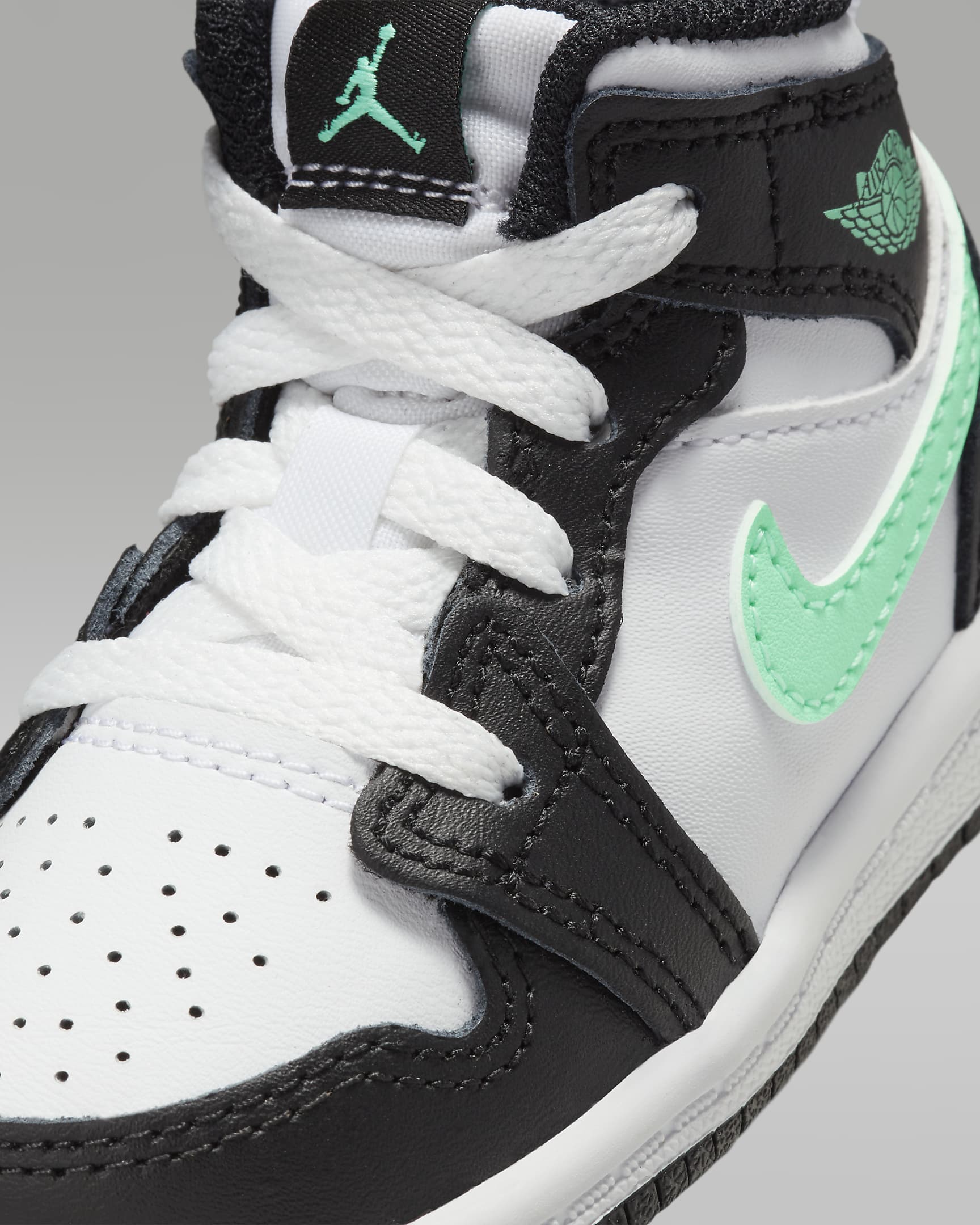 Jordan 1 Mid Baby/Toddler Shoes - White/Black/Green Glow