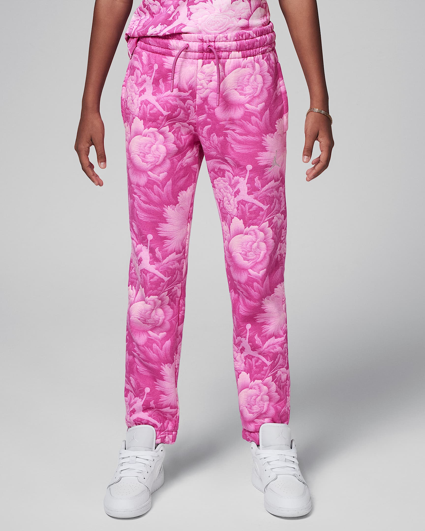 Pants con estampado floral para niños talla grande Jordan Brooklyn Essentials - Rosa pasión