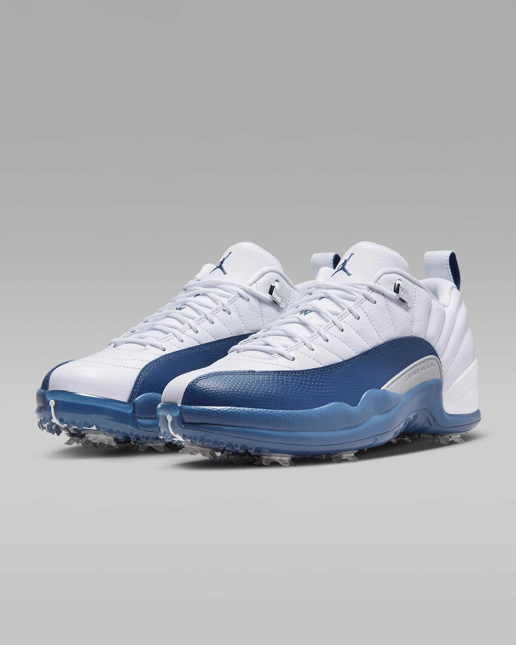 Air Jordan 12 Low Golf Shoes - White/Metallic Silver/Varsity Red/French Blue