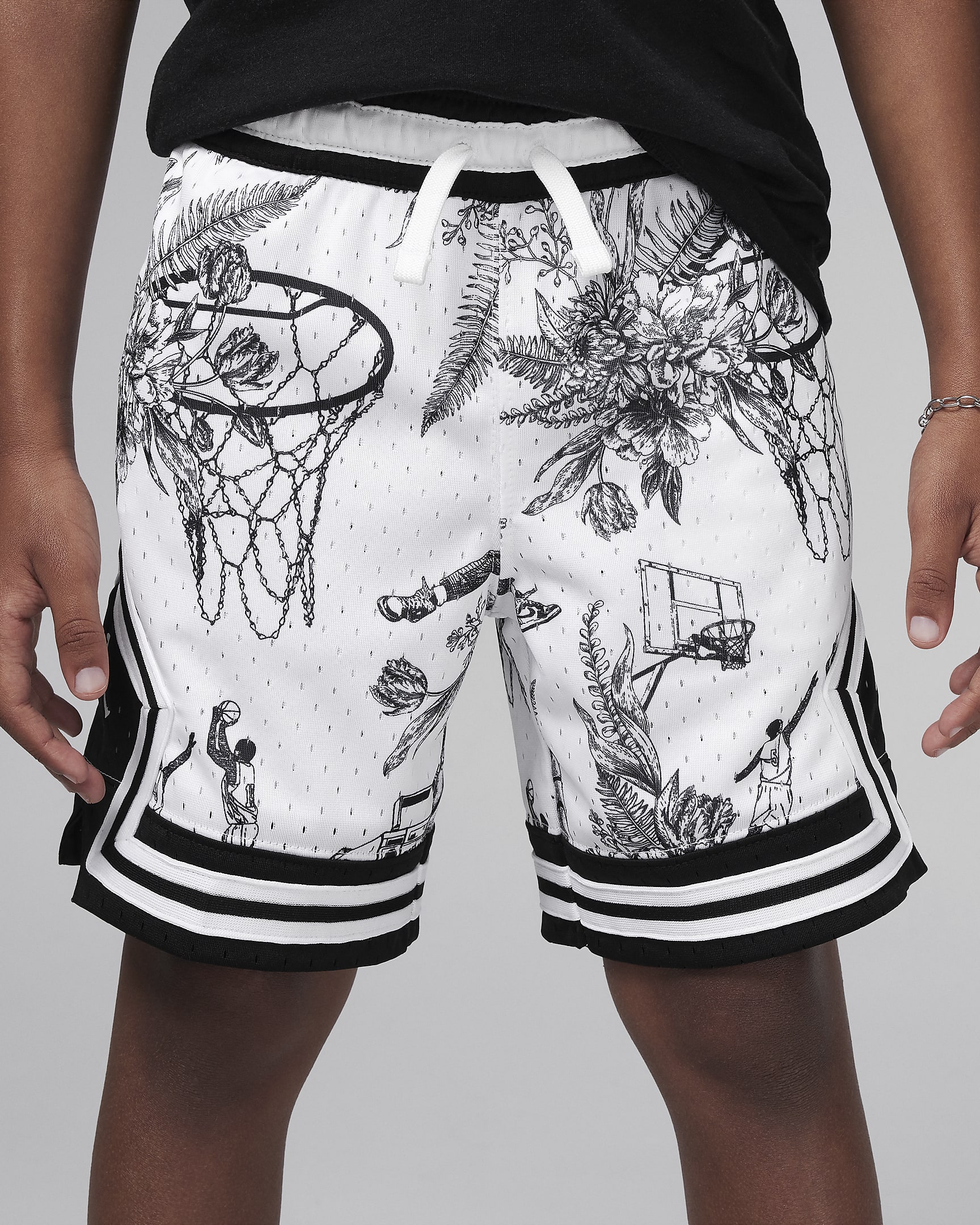 Jordan Dri-FIT Little Kids' MJ Printed Sport Diamond Shorts - White/Black