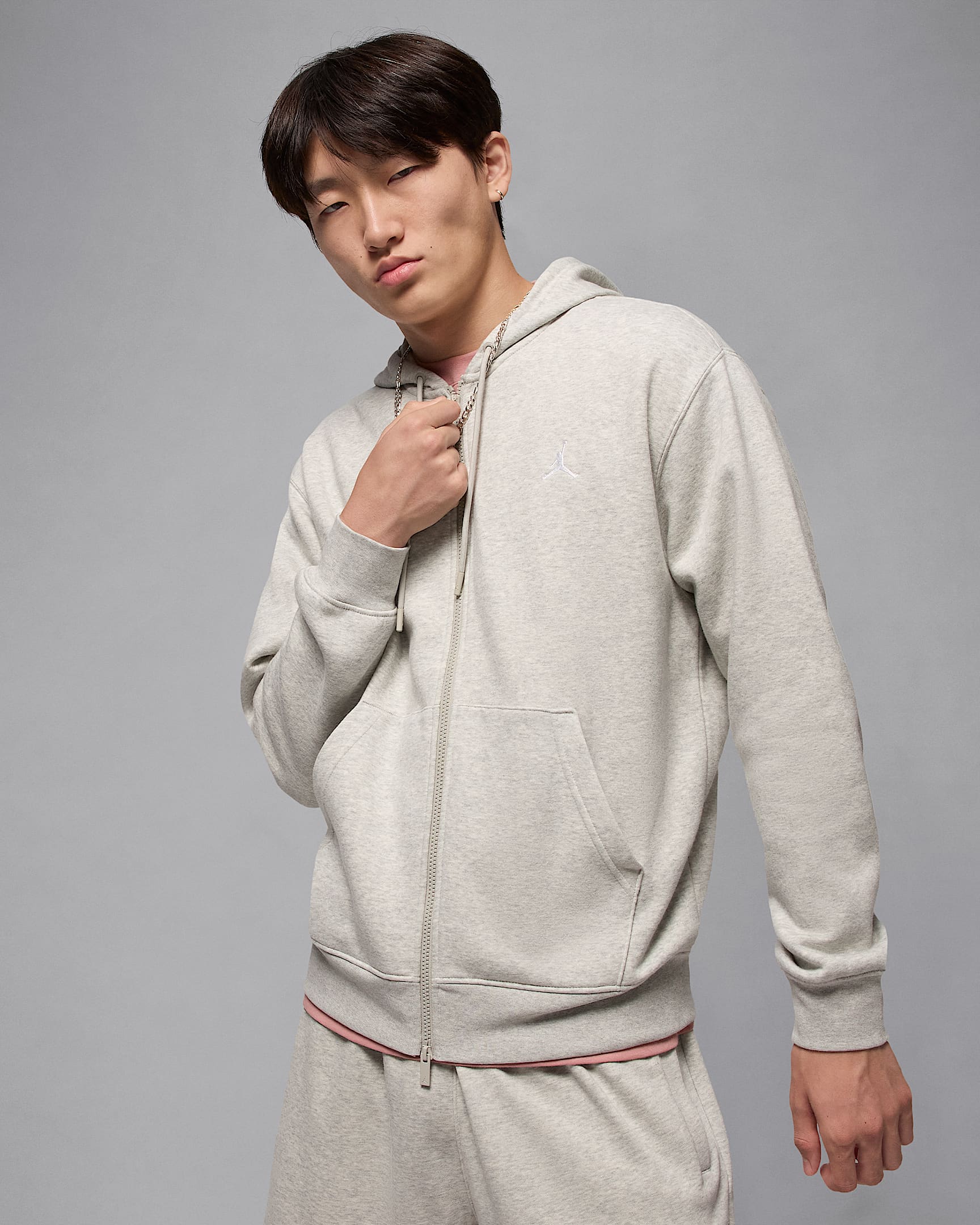 Jordan Brooklyn Fleece Men's Full-zip Hoodie - Grey Heather/White