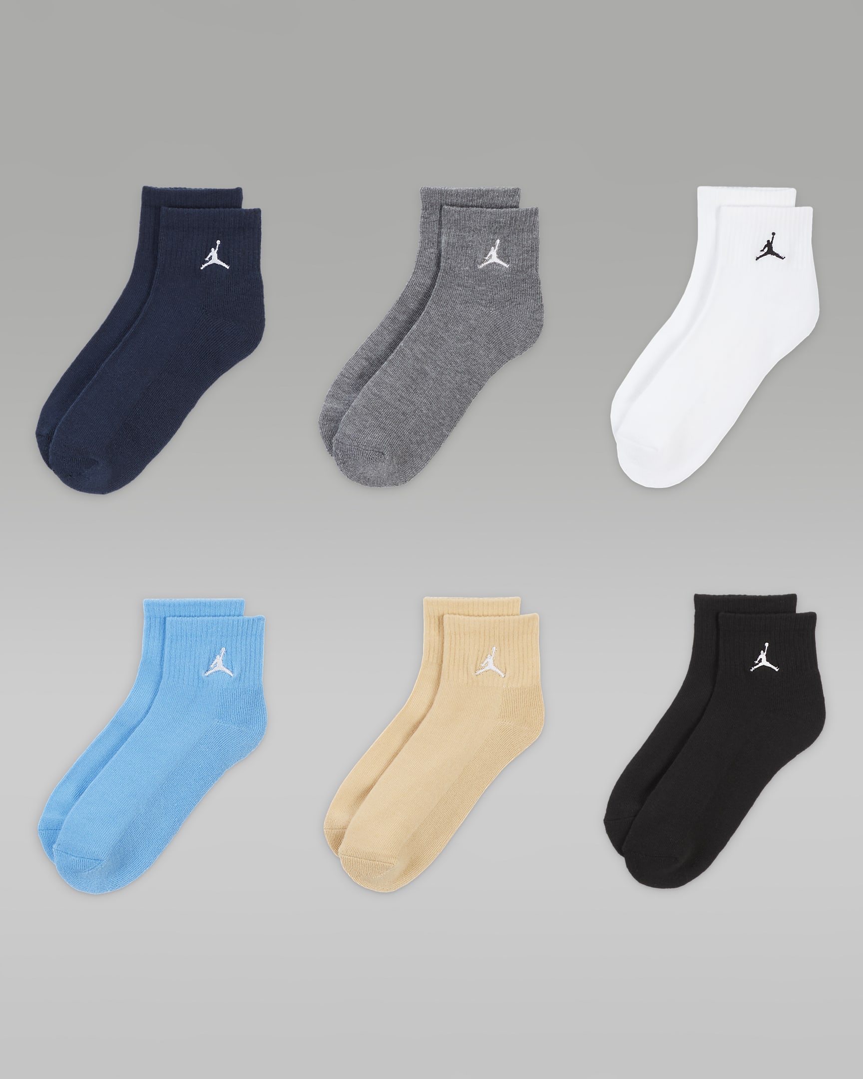 Jordan Everyday Essentials Ankle Socks (6 Pairs) Big Kids' Ankle Socks - Multi-Color/Obsidian