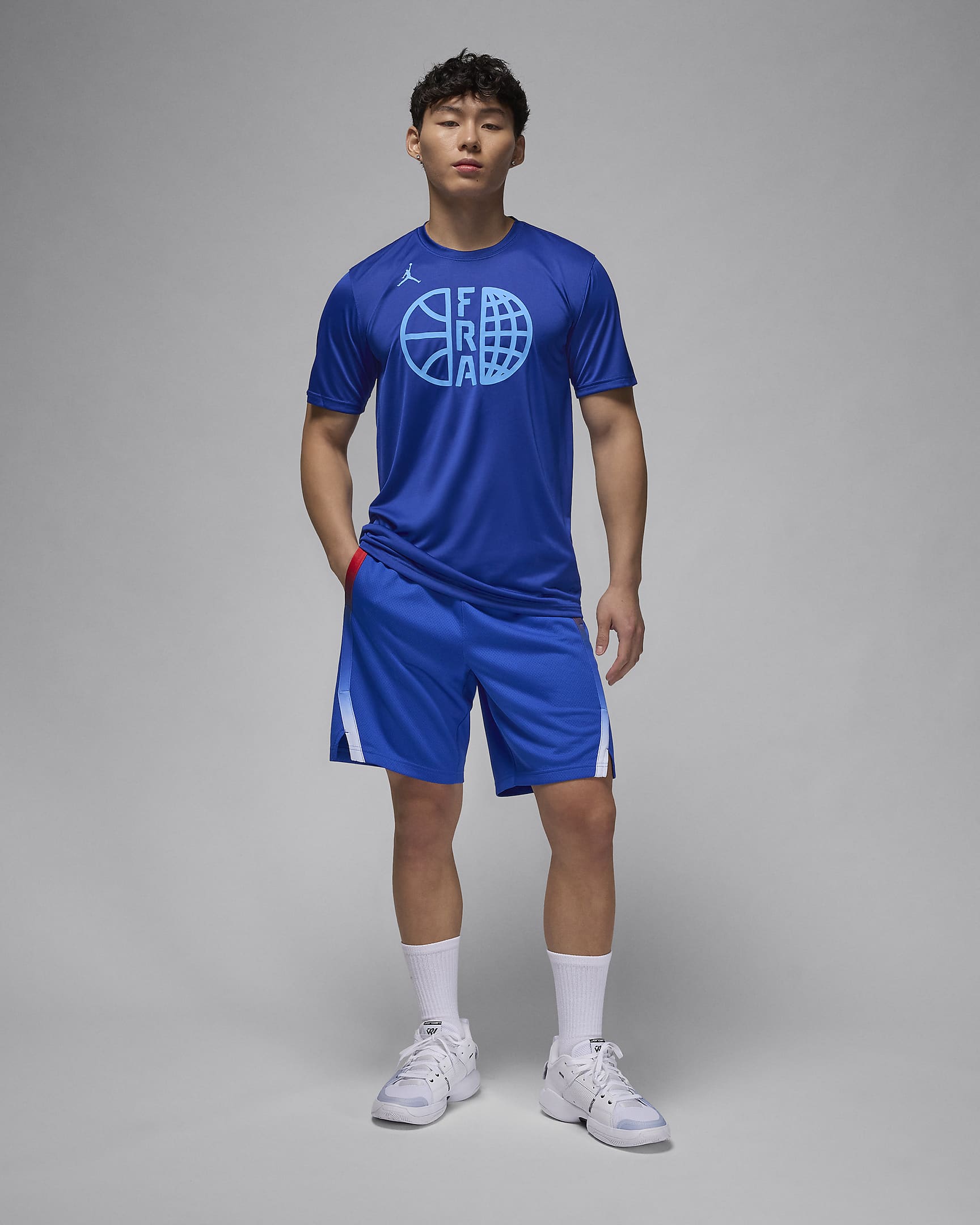 Frankrike Practice Jordan basket-T-skjorte til herre - Old Royal/Old Royal/University Blue