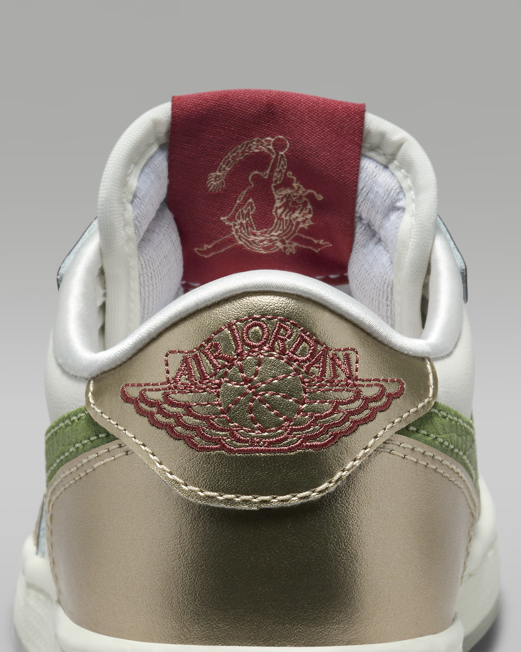 Air Jordan 1 Retro Low OG Chinese New Year Older Kids' Shoes - Sail/Metallic Gold Grain/Cedar/Oil Green