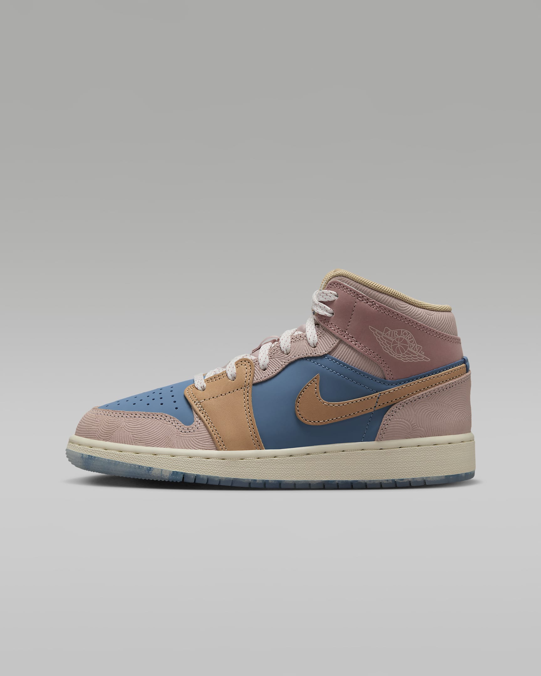 Air Jordan 1 Mid Sneaker School cipő nagyobb gyerekeknek - Aegean Storm/Pink Oxford/Red Stardust/Hemp