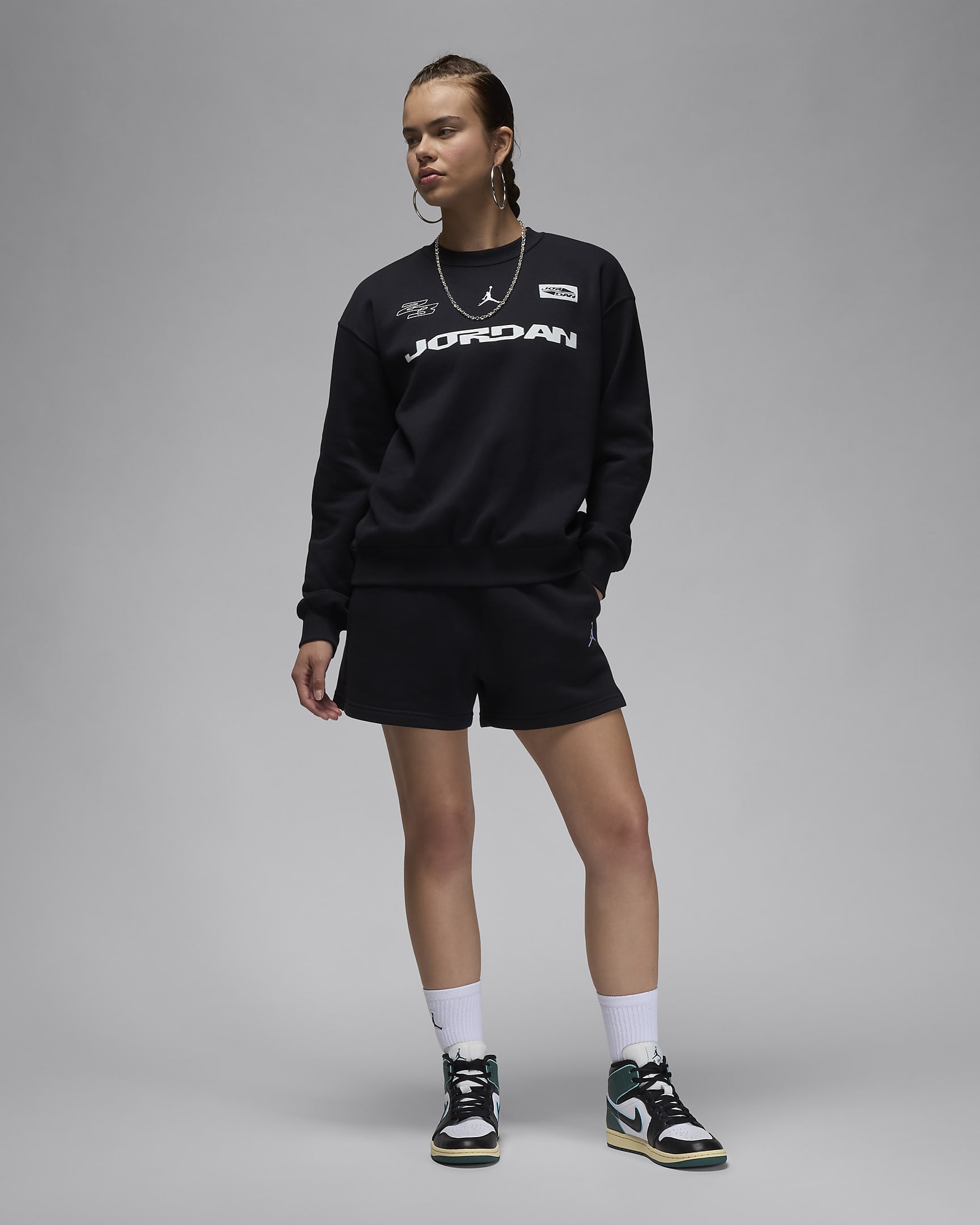 Jordan Brooklyn Fleece sweatshirt med rund hals til dame - Svart/Hvit