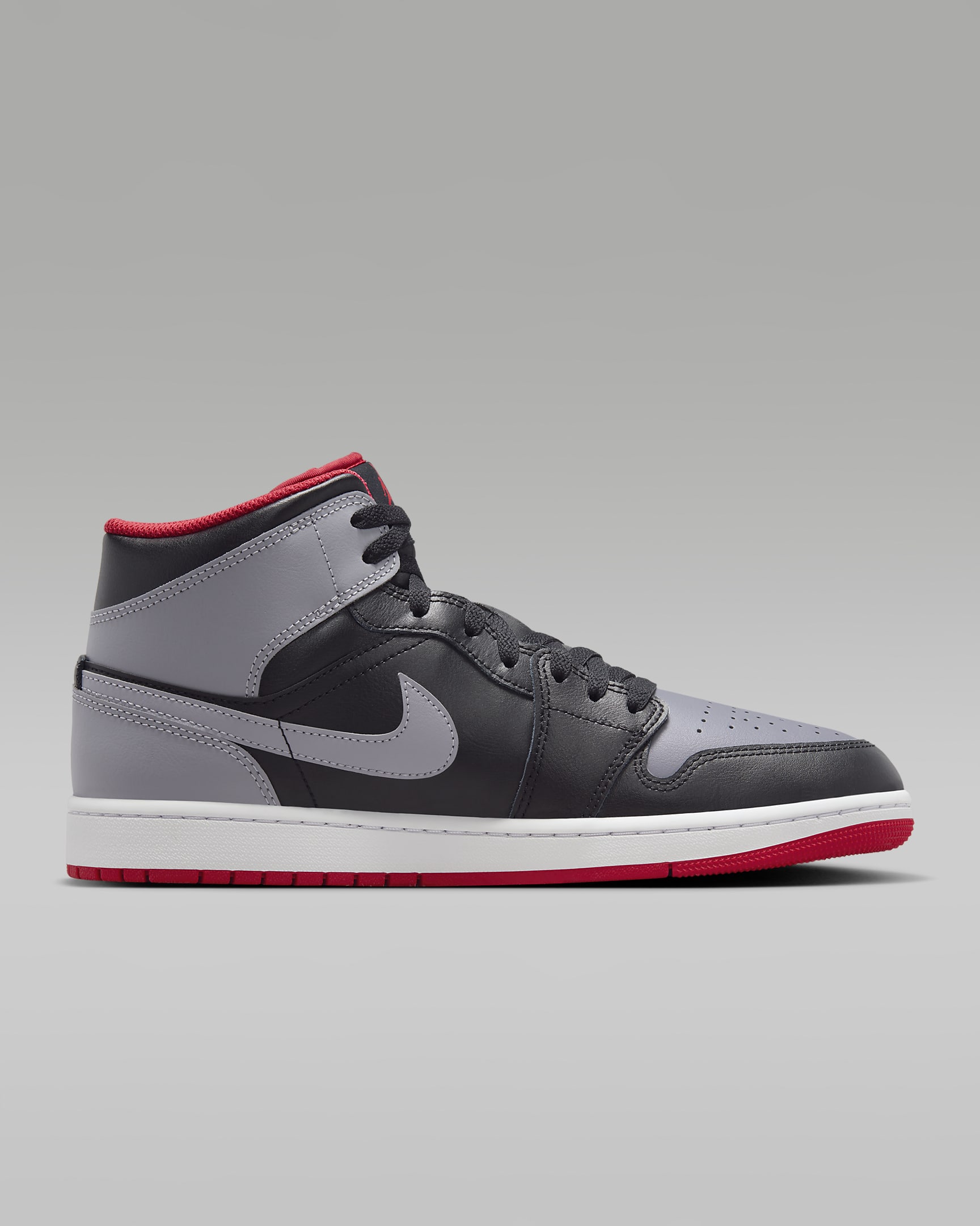 Air Jordan 1 Mid Men's Shoes - Black/Fire Red/White/Cement Grey