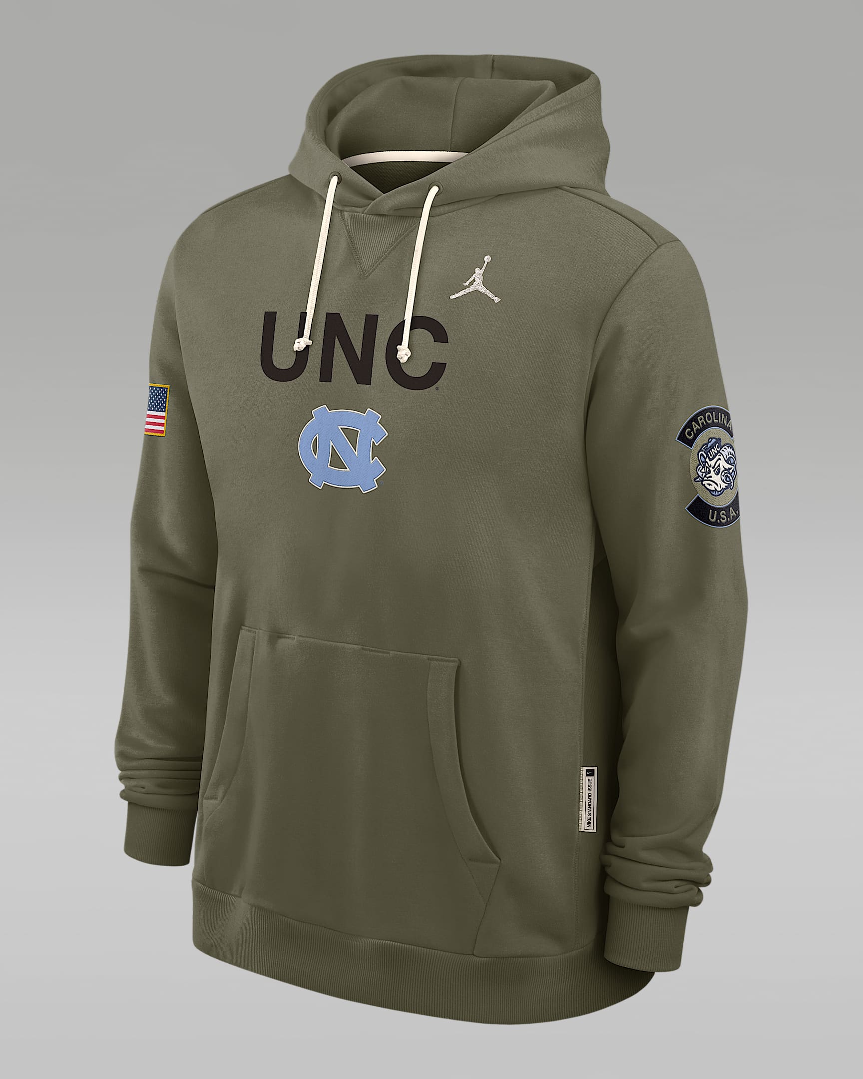 North Carolina 2025 Military Appreciation Men's Jordan Brand Dri-FIT College Pullover Hoodie - Olive