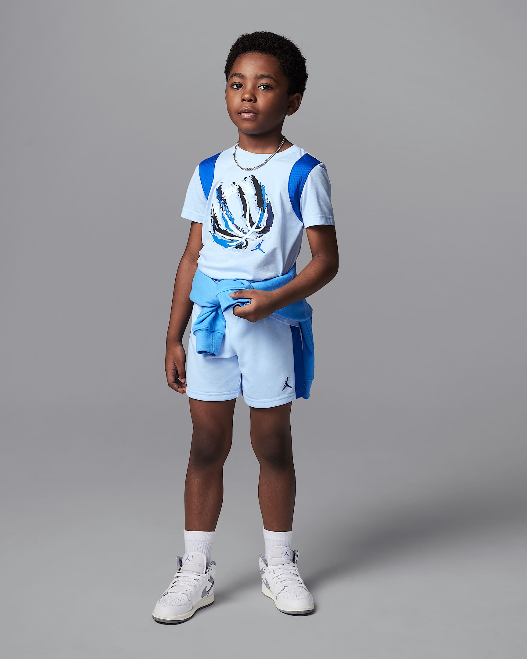 Jordan Conjunto de 2 piezas de shorts Bball Fire que combinan para niños talla pequeña - Azul hidrógeno
