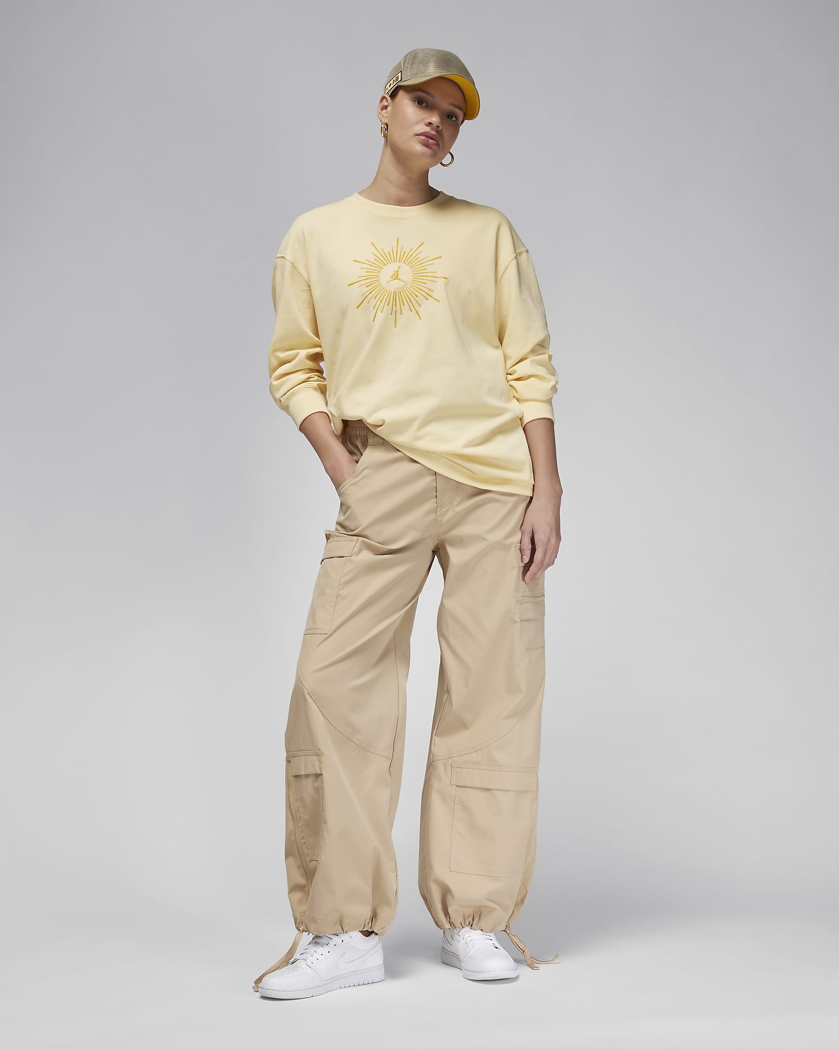 Jordan Flight Oversize-Longsleeve für Damen - Pale Vanilla/Yellow Ochre