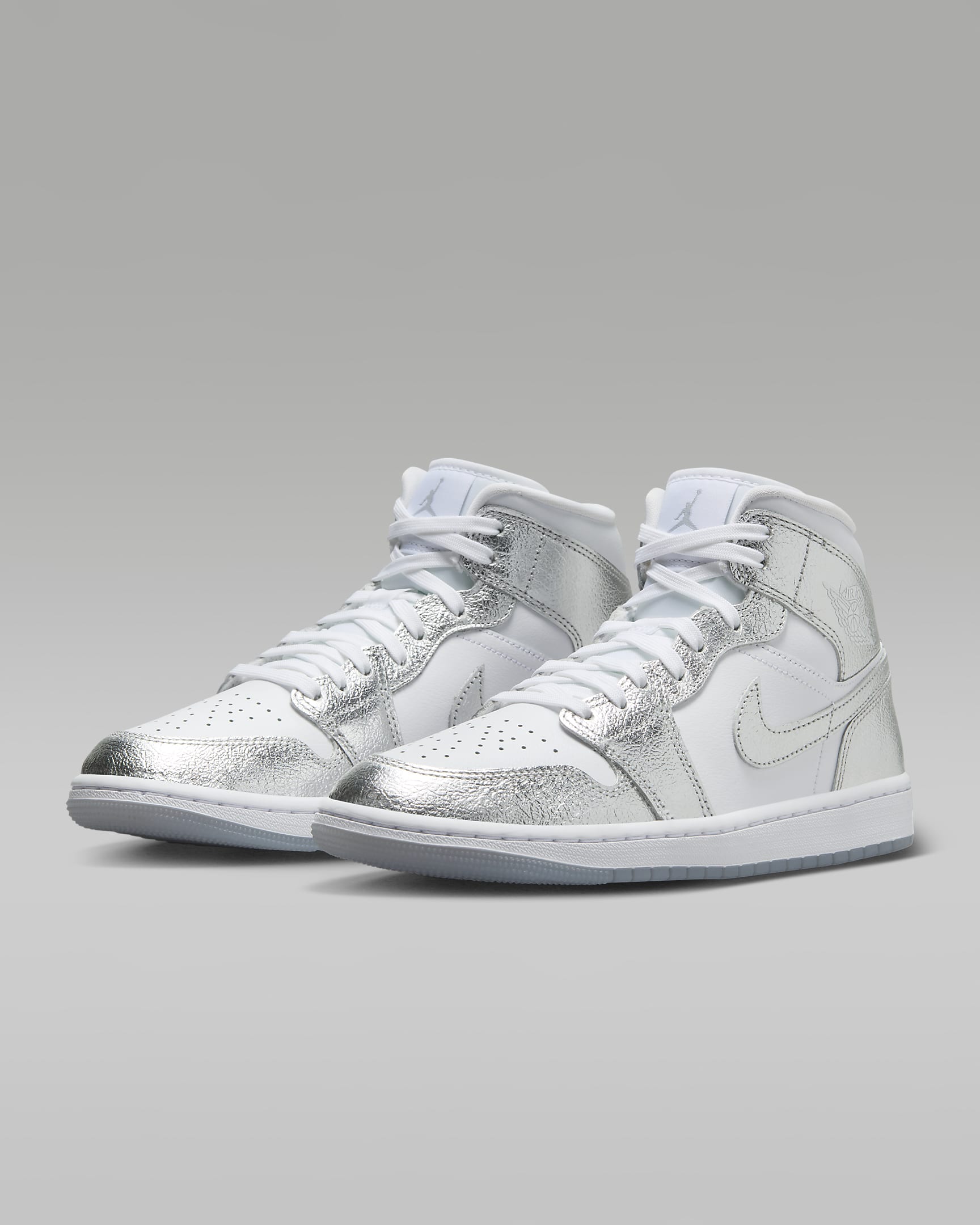 Air Jordan 1 Mid SE Women's Shoes - White/Wolf Grey/Metallic Silver