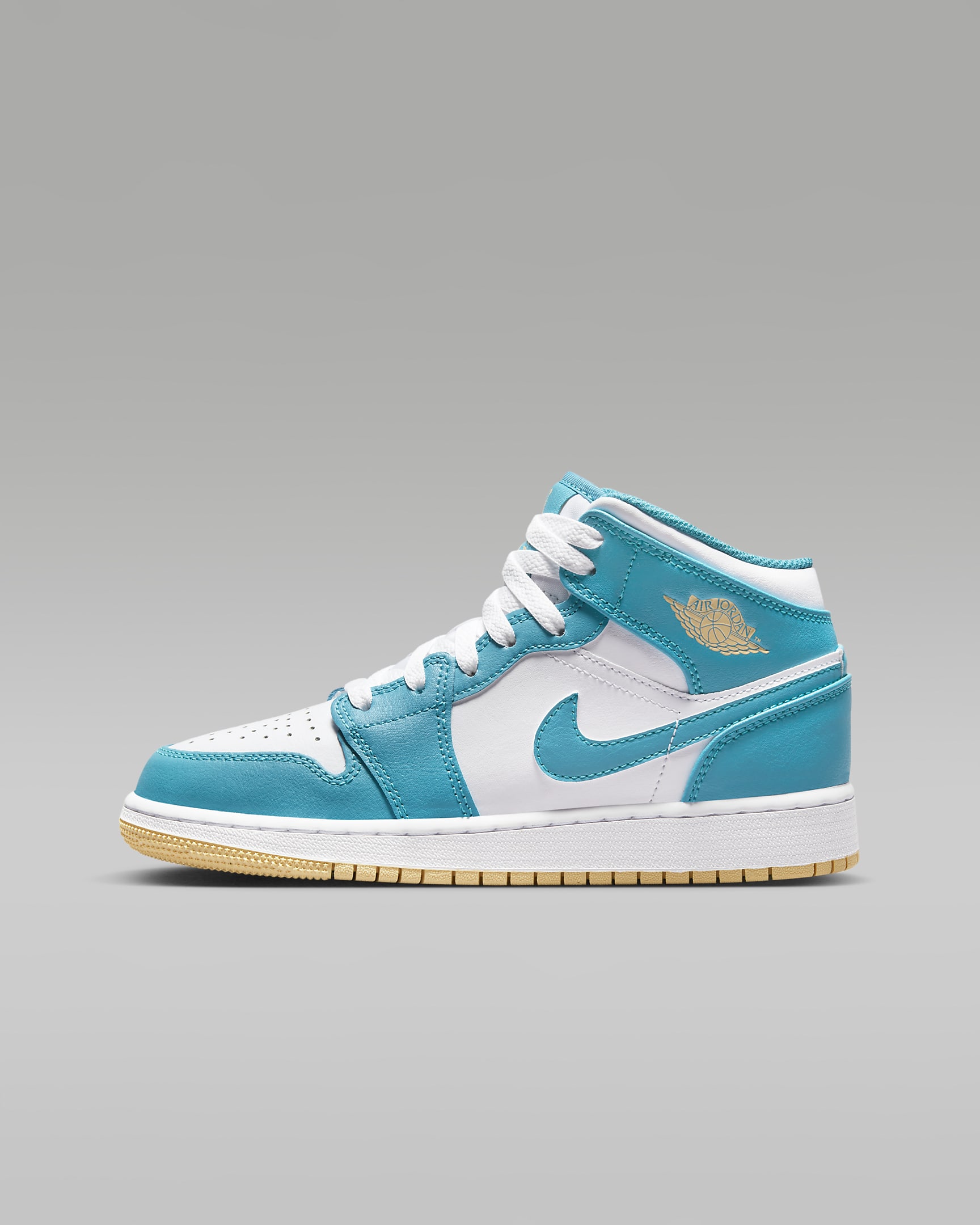 Air Jordan 1 Mid Older Kids' Shoes - Aquatone/White/Celestial Gold