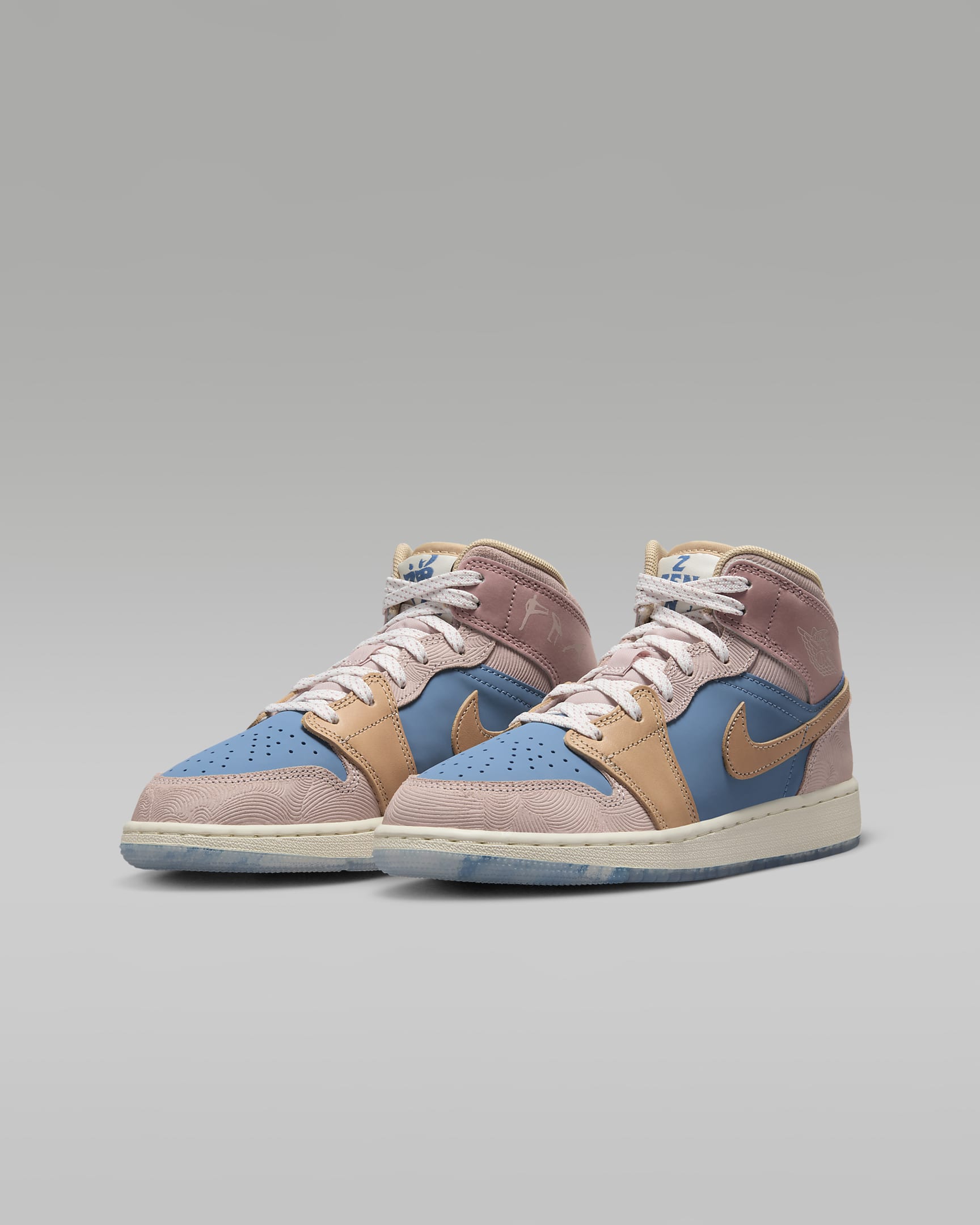 Air Jordan 1 Mid Sneaker School Older Kids' Shoes - Aegean Storm/Pink Oxford/Red Stardust/Hemp