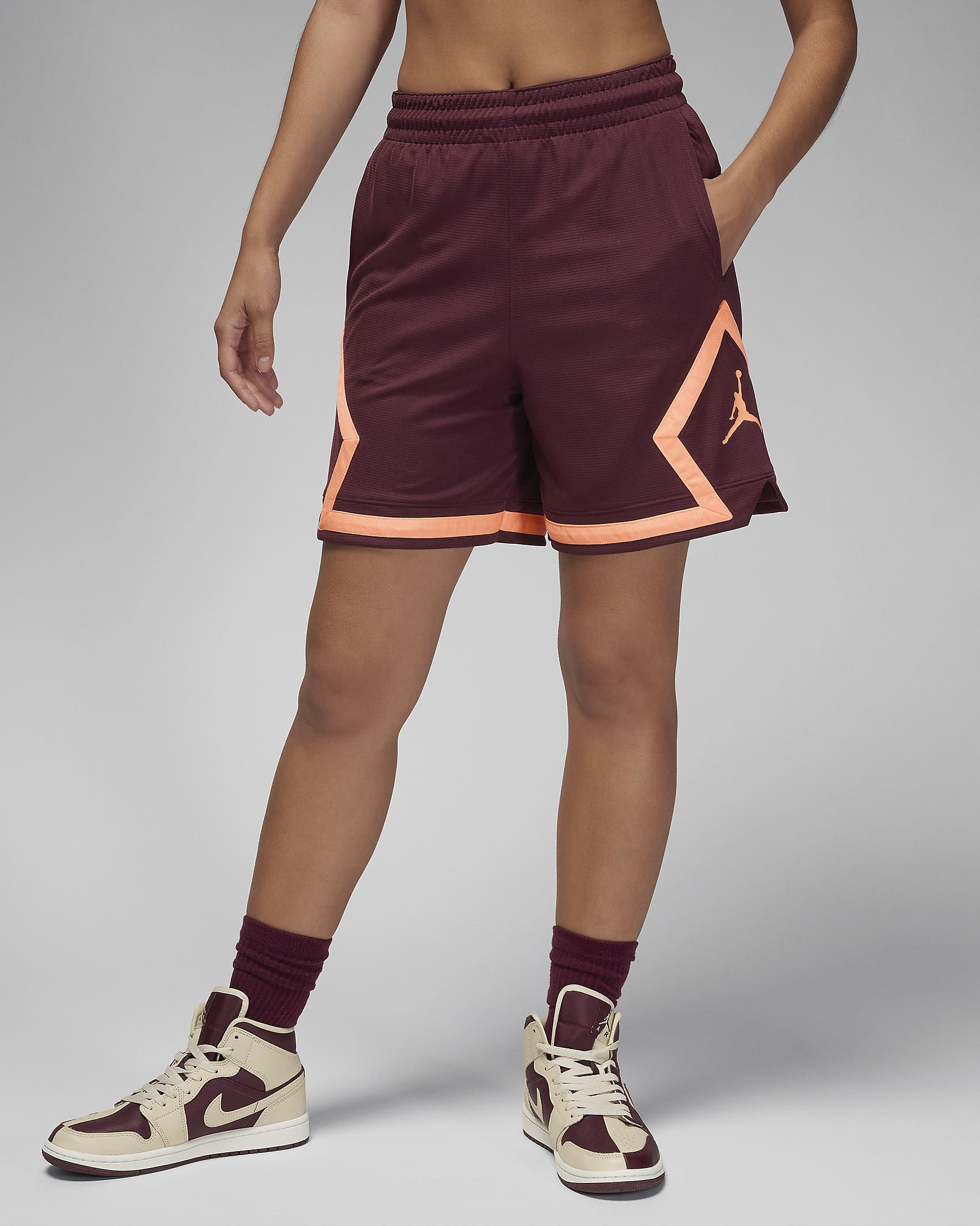 Jordan Sport Pantalons curts Diamond - Dona - Night Maroon/Night Maroon/Orange Pulse/Orange Pulse