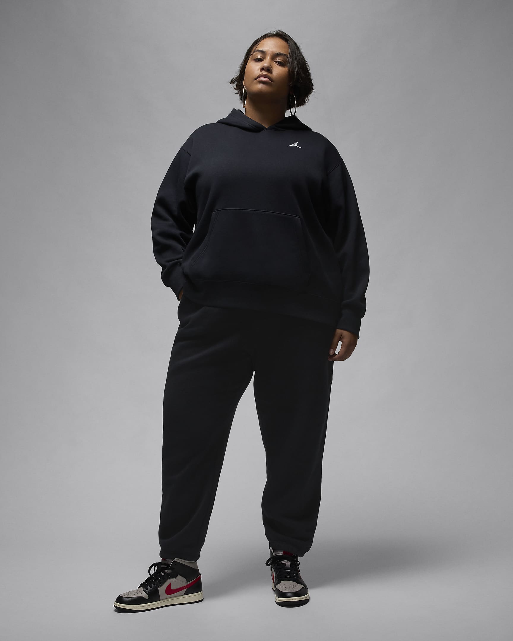 Jordan Brooklyn Fleece Women's Pullover Hoodie (Plus Size) - Black/White