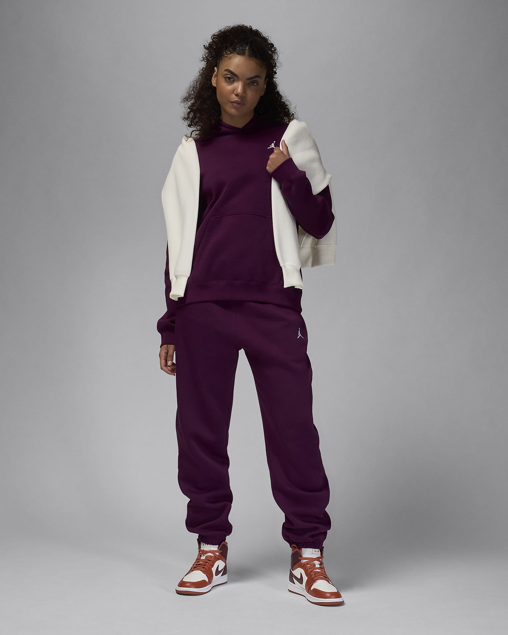 Pantalon en tissu Fleece Jordan Brooklyn pour femme - Bordeaux/Blanc