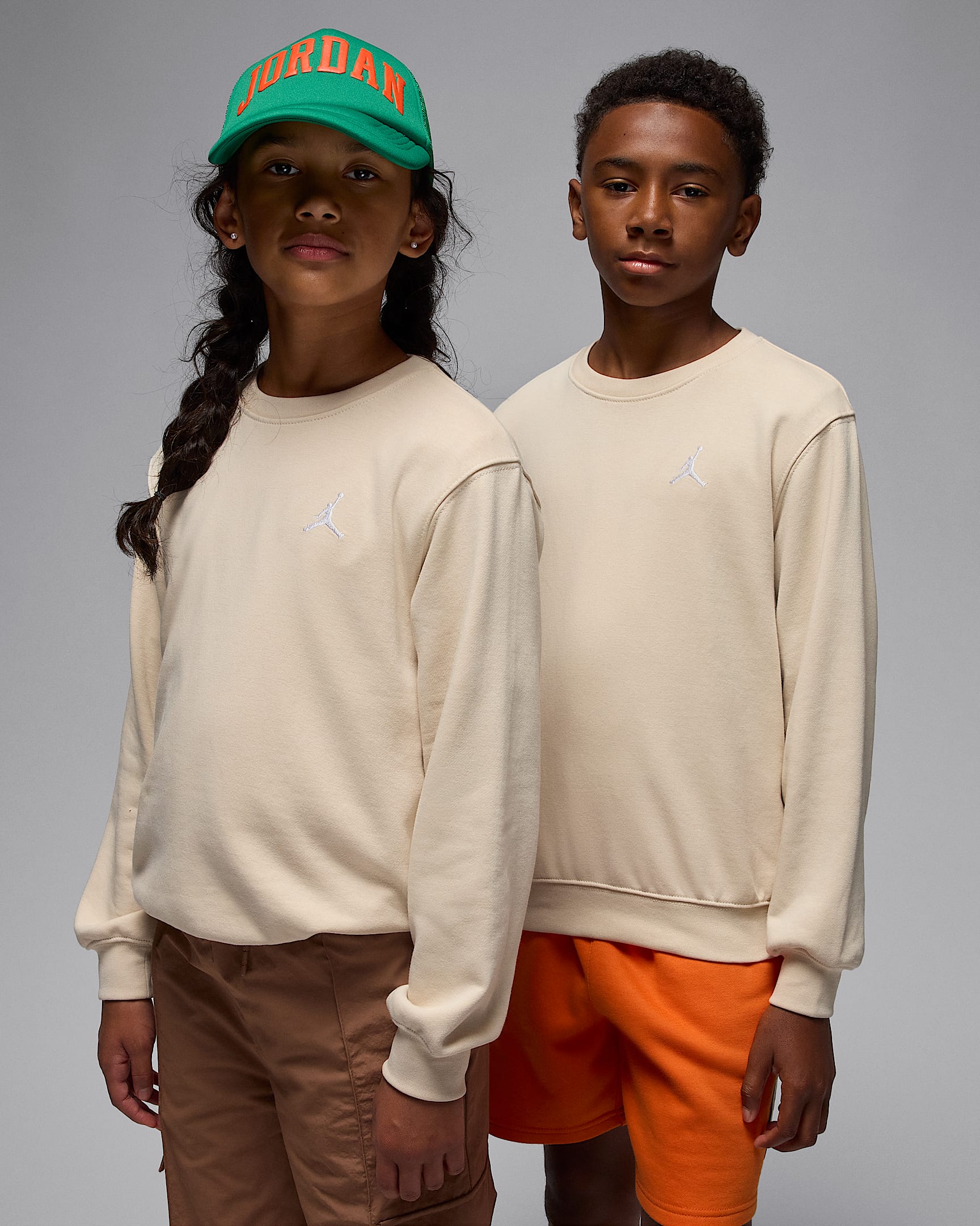 Jordan Brooklyn French Terry Big Kids' Crew - Legend Light Brown