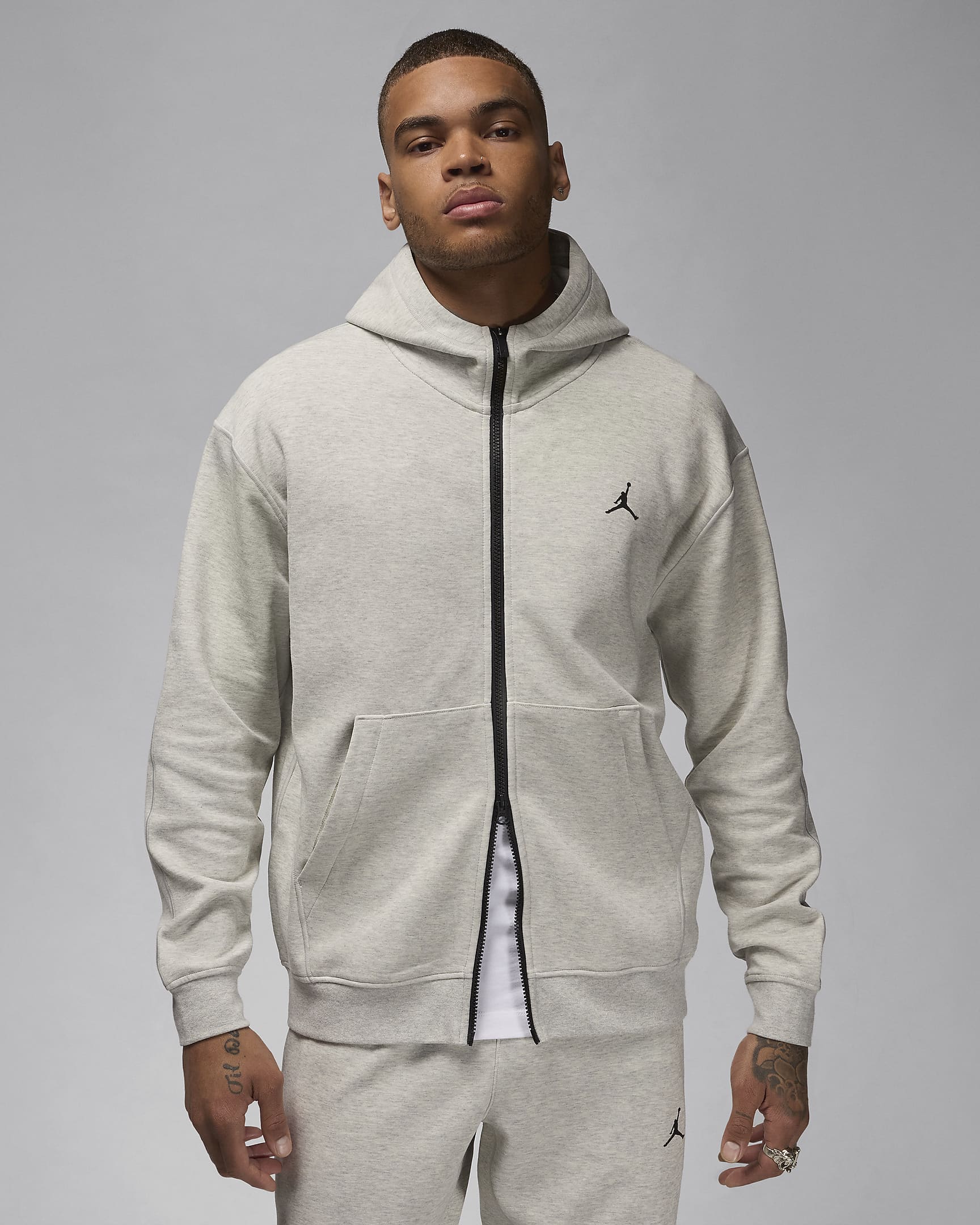 Jordan Sport Hoop Fleece Dri-FIT herenhoodie met rits - Grey Heather/Zwart