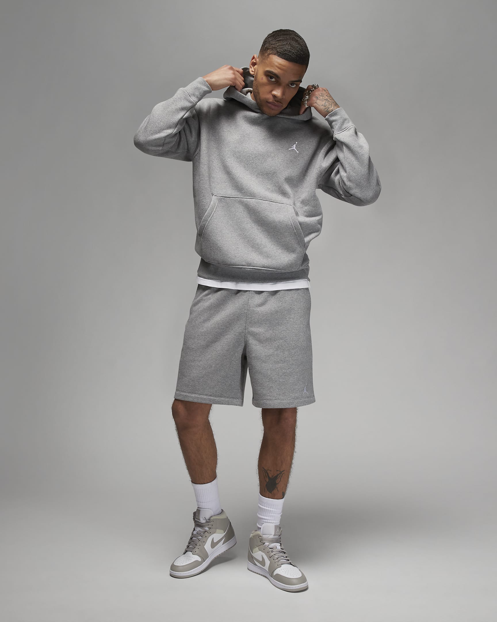 Jordan Brooklyn Fleece shorts til herre - Carbon Heather/Hvit