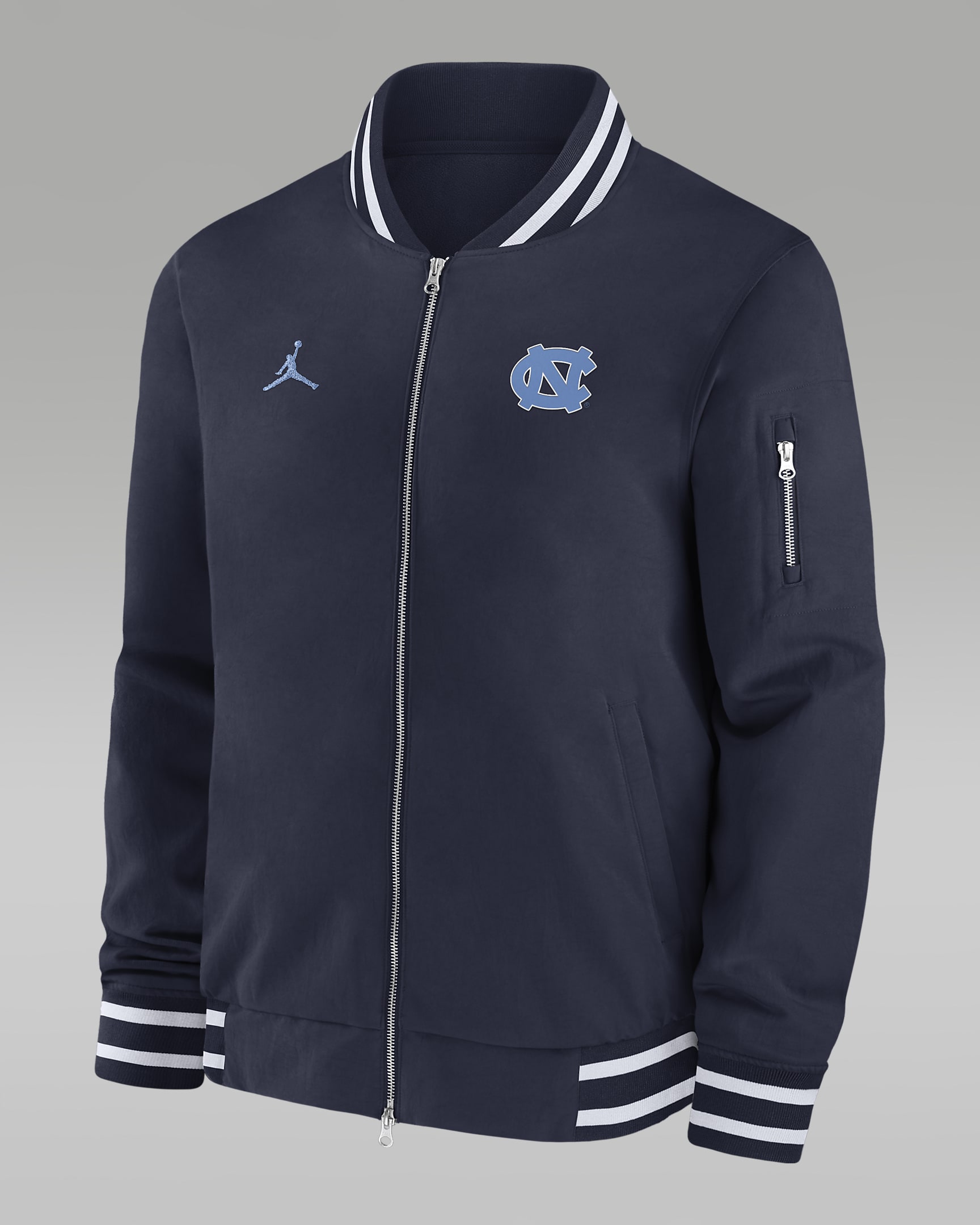 Chamarra bomber universitaria Nike de cierre completo para hombre North Carolina Tar Heels Sideline - Azul marino universitario