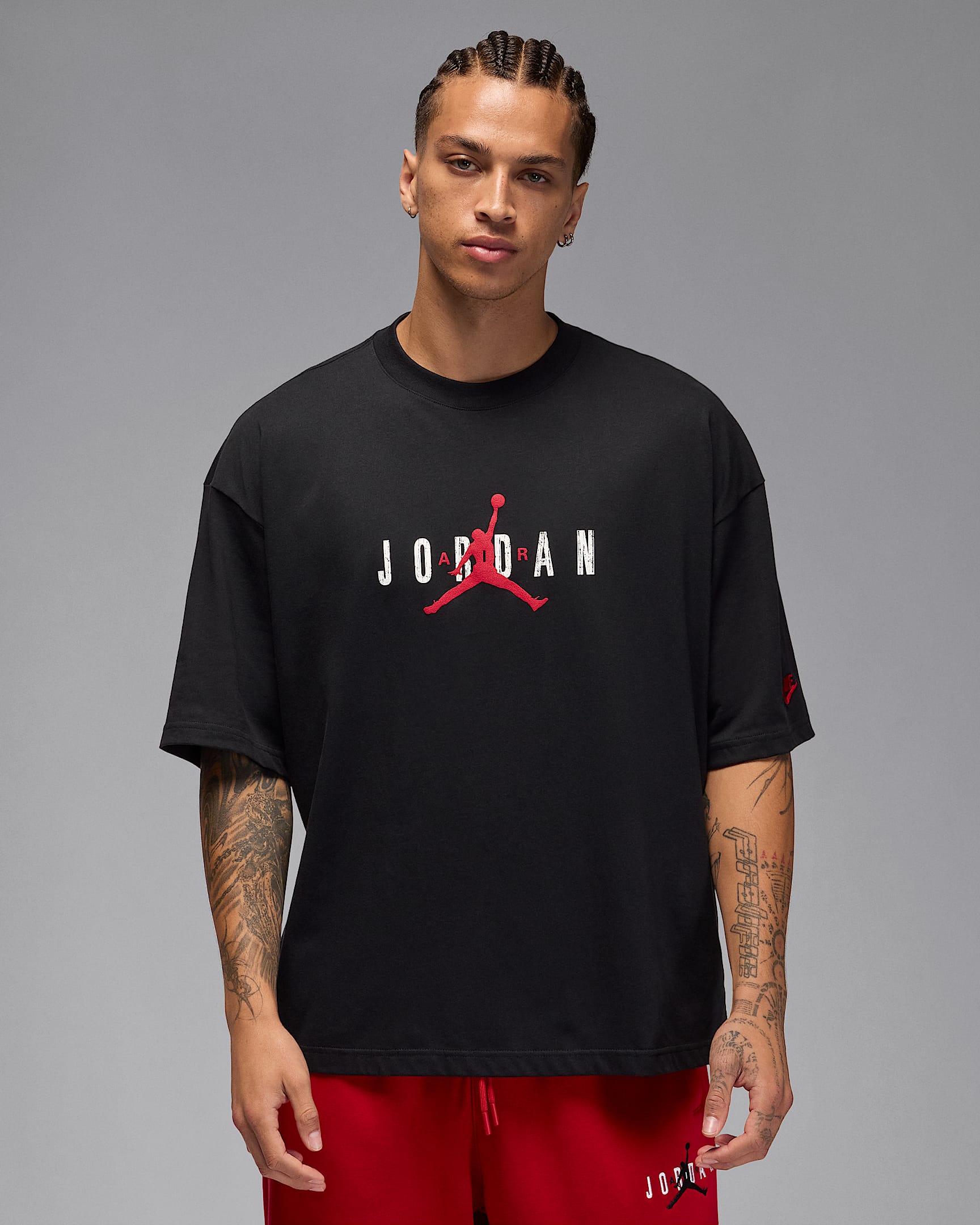 Jordan Brooklyn oversized T-shirt voor heren - Zwart/Gym Red