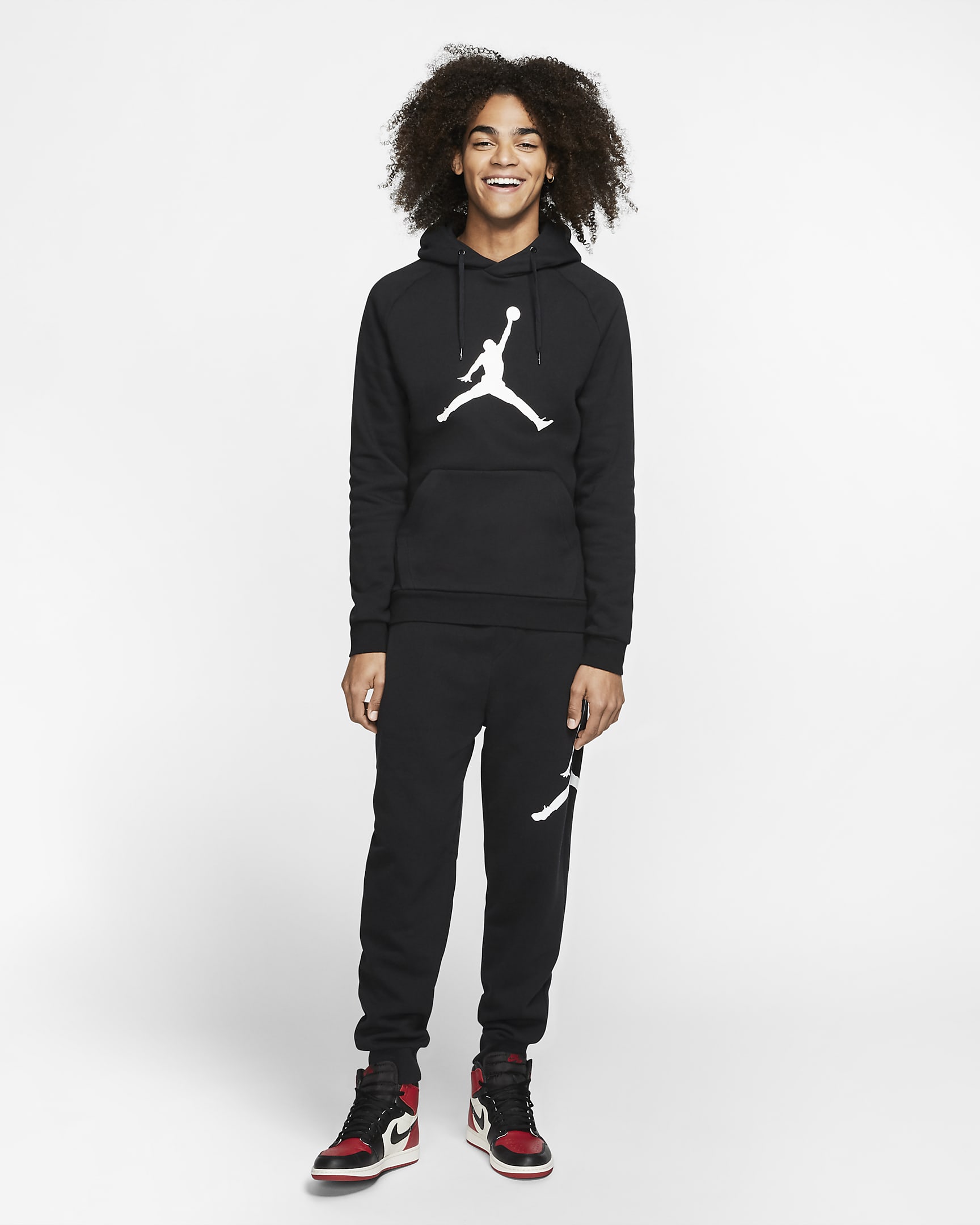 Jordan Jumpman Logo Men's Fleece Pullover Hoodie - Black/White