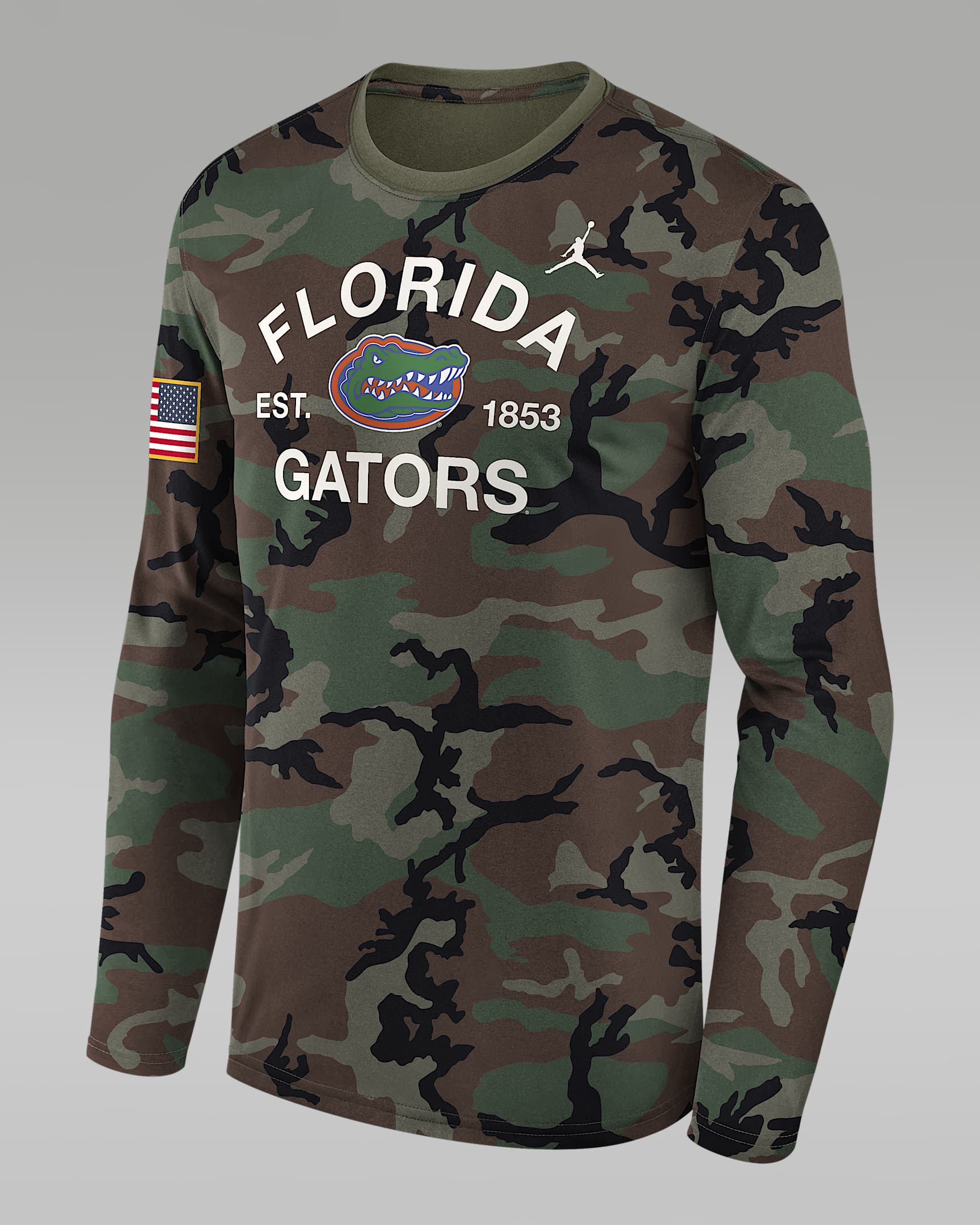 Florida 2025 Military Appreciation Legend Men's Jordan Brand Dri-FIT College Long-Sleeve T-Shirt - Olive
