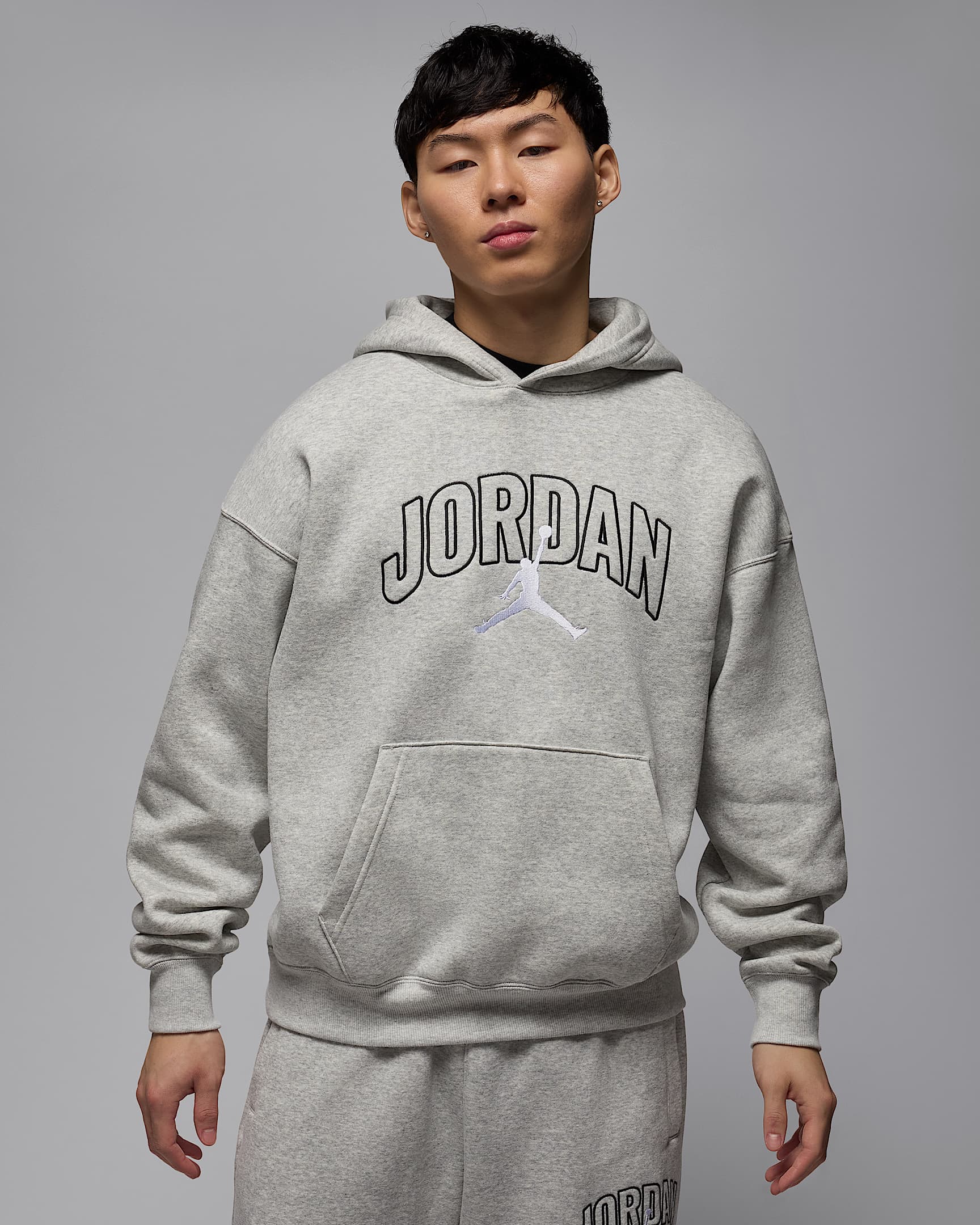Felpa pullover oversize con cappuccio Jordan Brooklyn Fleece – Uomo - Grey Heather/Bianco