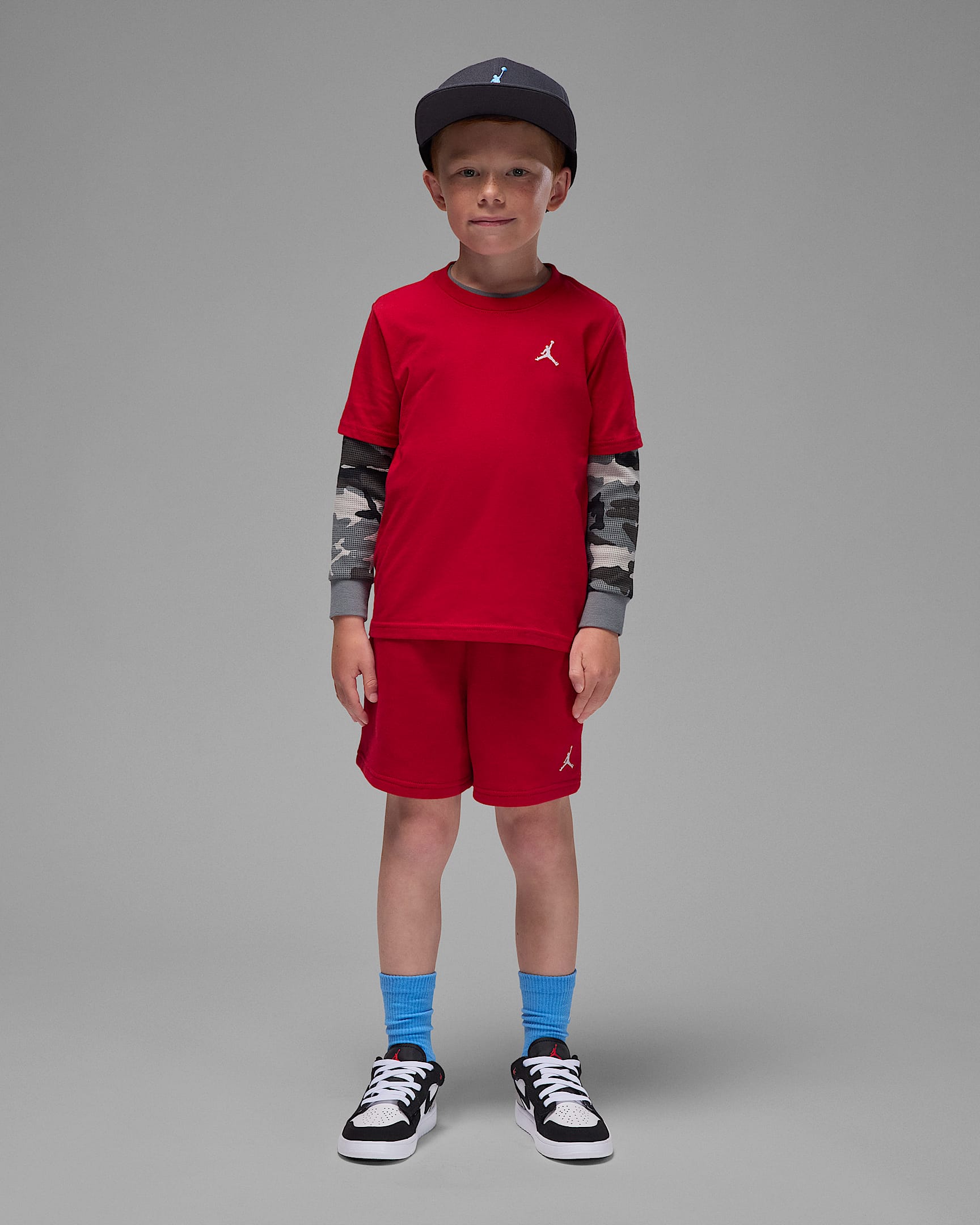 Conjunto de shorts de 2 piezas de French Terry Jordan Brooklyn Essentials para preescolar - Rojo gimnasio